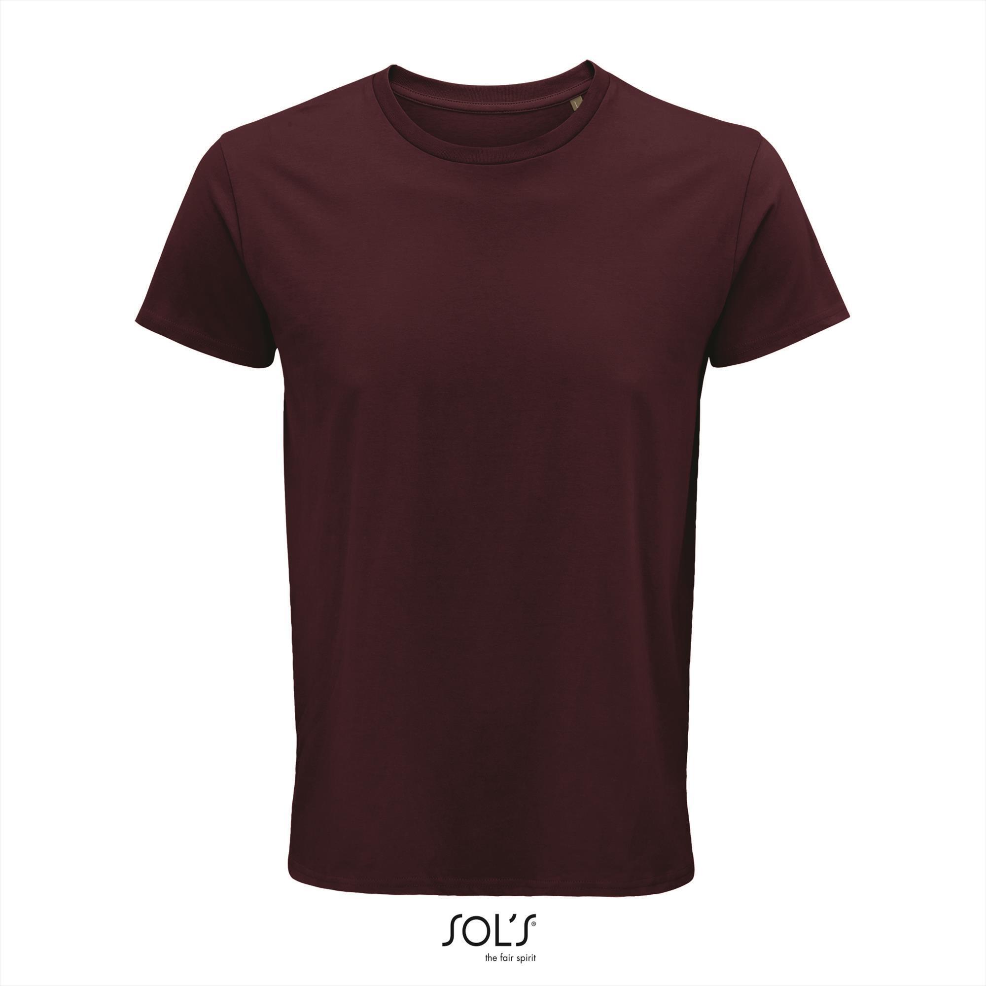 Heren T-shirt bordeaux Ronde hals biologisch katoen