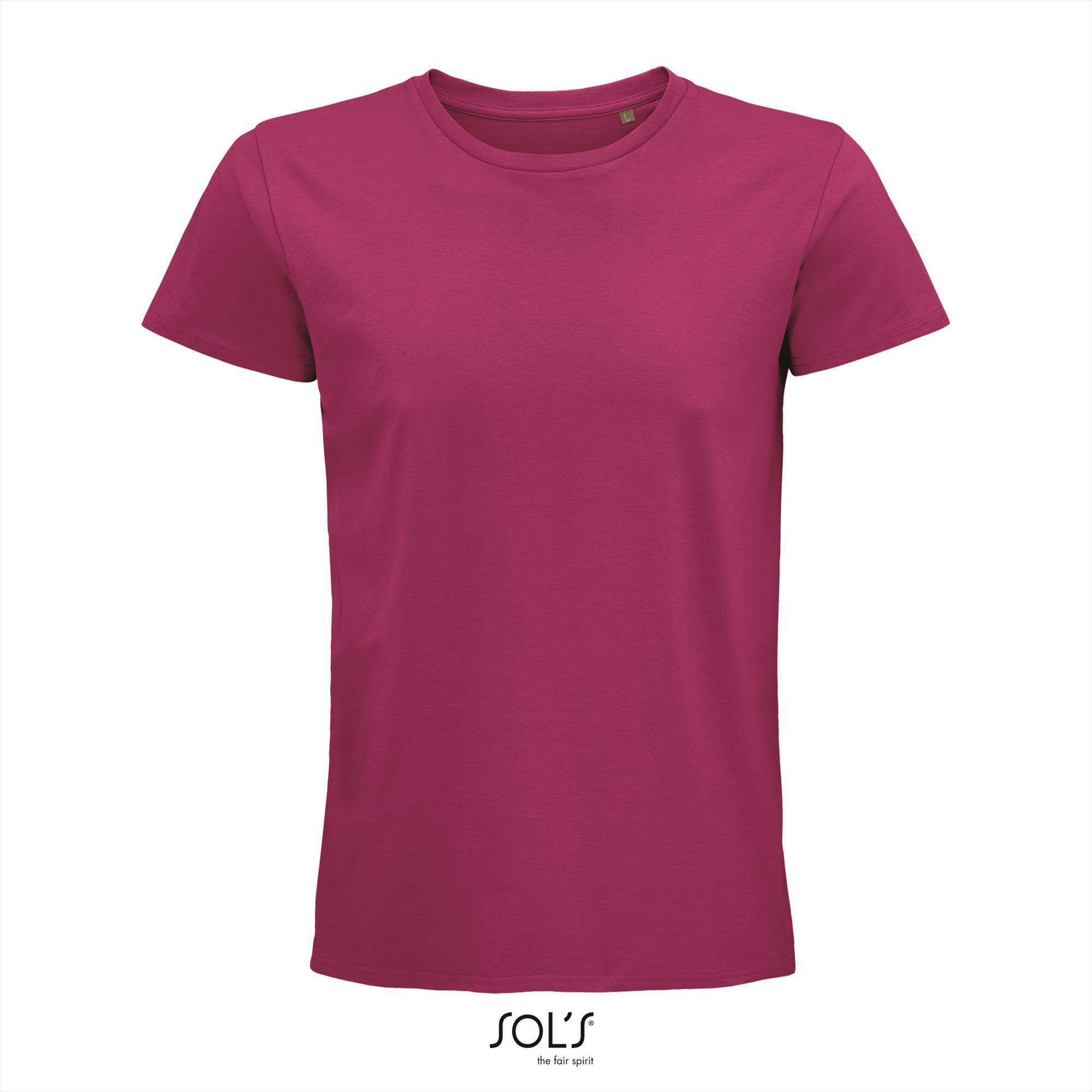 Heren T-shirt fuchsia biologisch katoen ronde hals