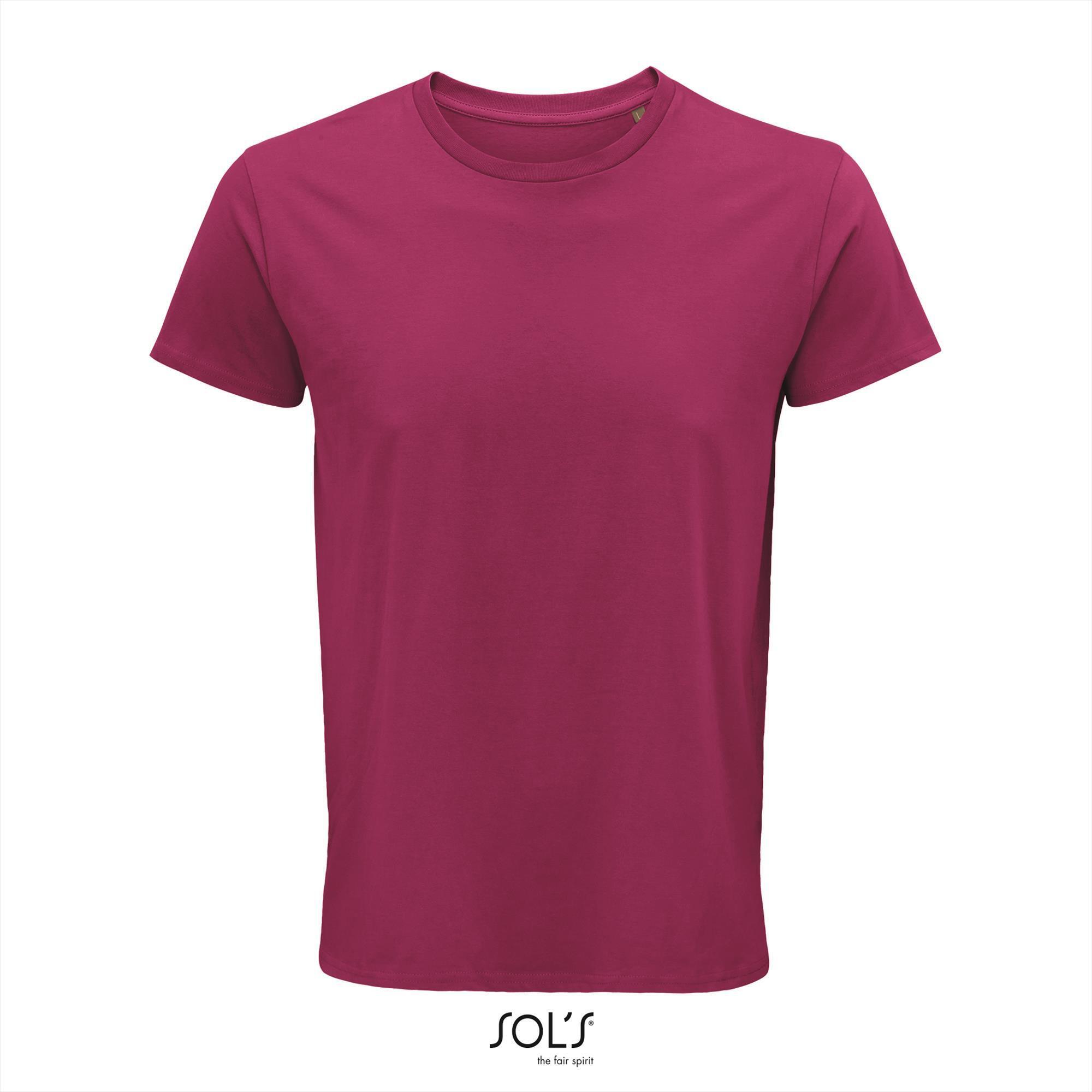 Heren T-shirt fuchsia Ronde hals biologisch katoen