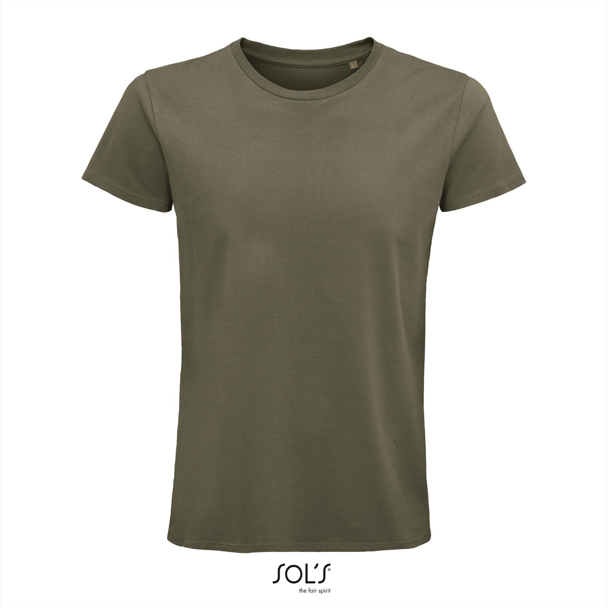 Heren T-shirt khaki biologisch katoen ronde hals