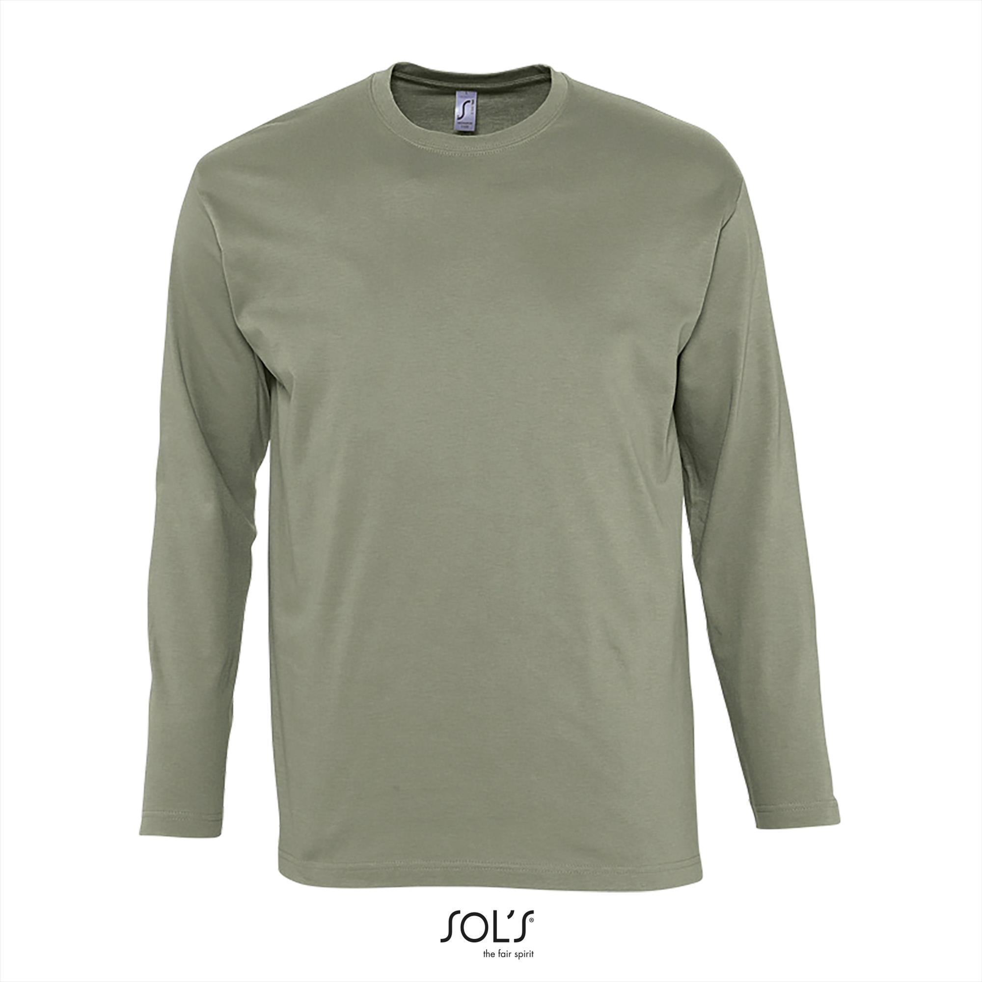 Heren T-shirt khaki Lange mouw T-shirt ronde hals