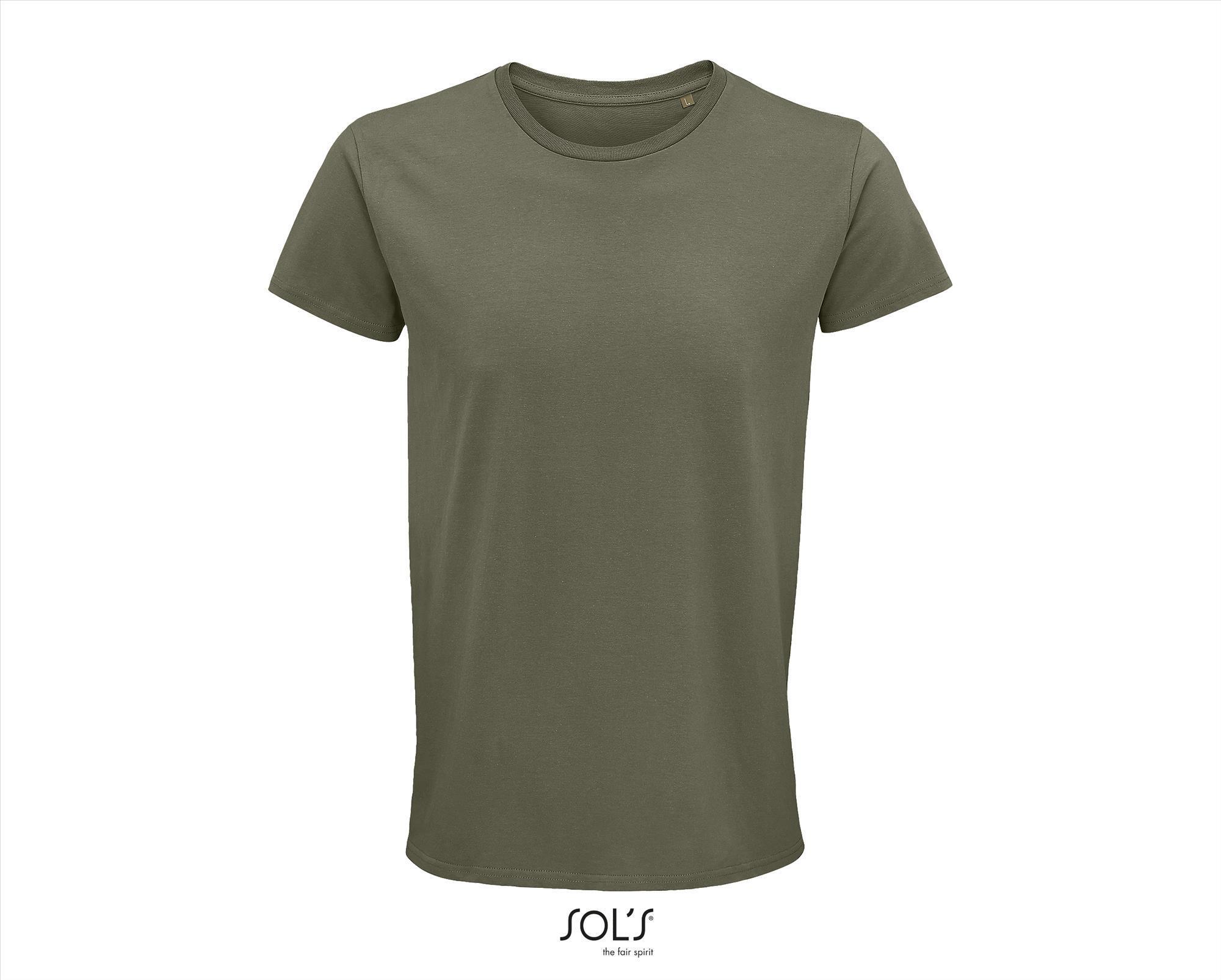 Heren T-shirt khaki Ronde hals biologisch katoen