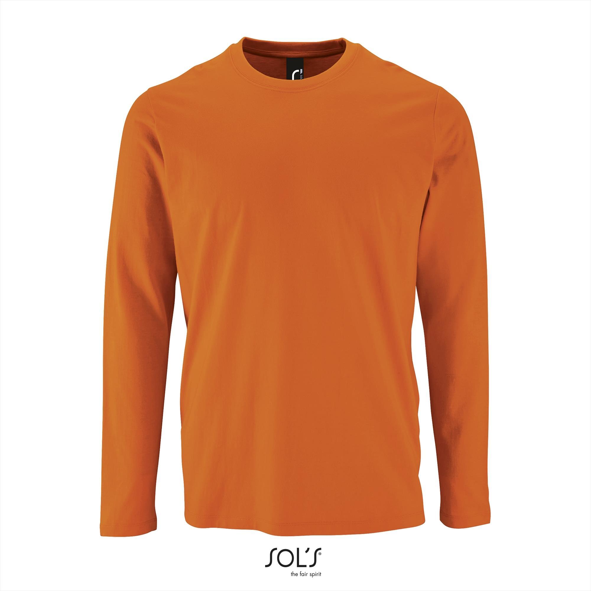 Heren T-shirt oranje lange mouw en ronde hals