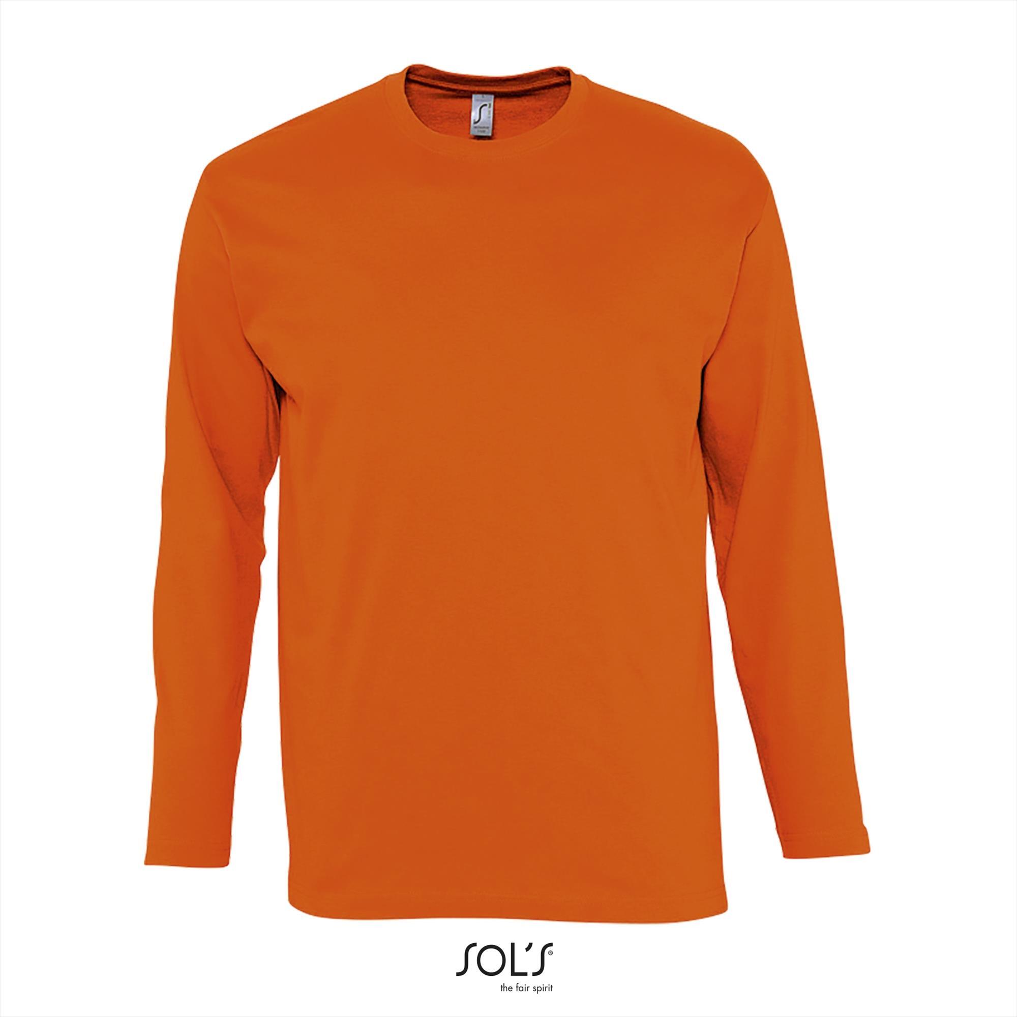 Heren T-shirt oranje Lange mouw T-shirt ronde hals