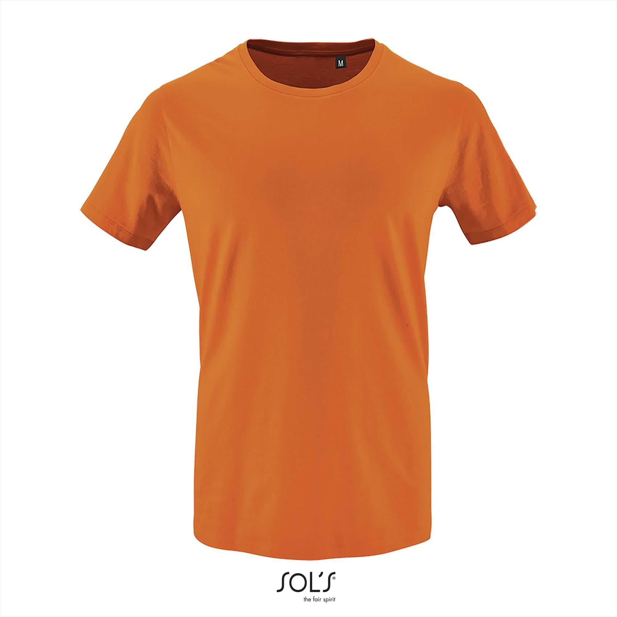 Heren T-shirt oranje met ronde hals biologisch katoen