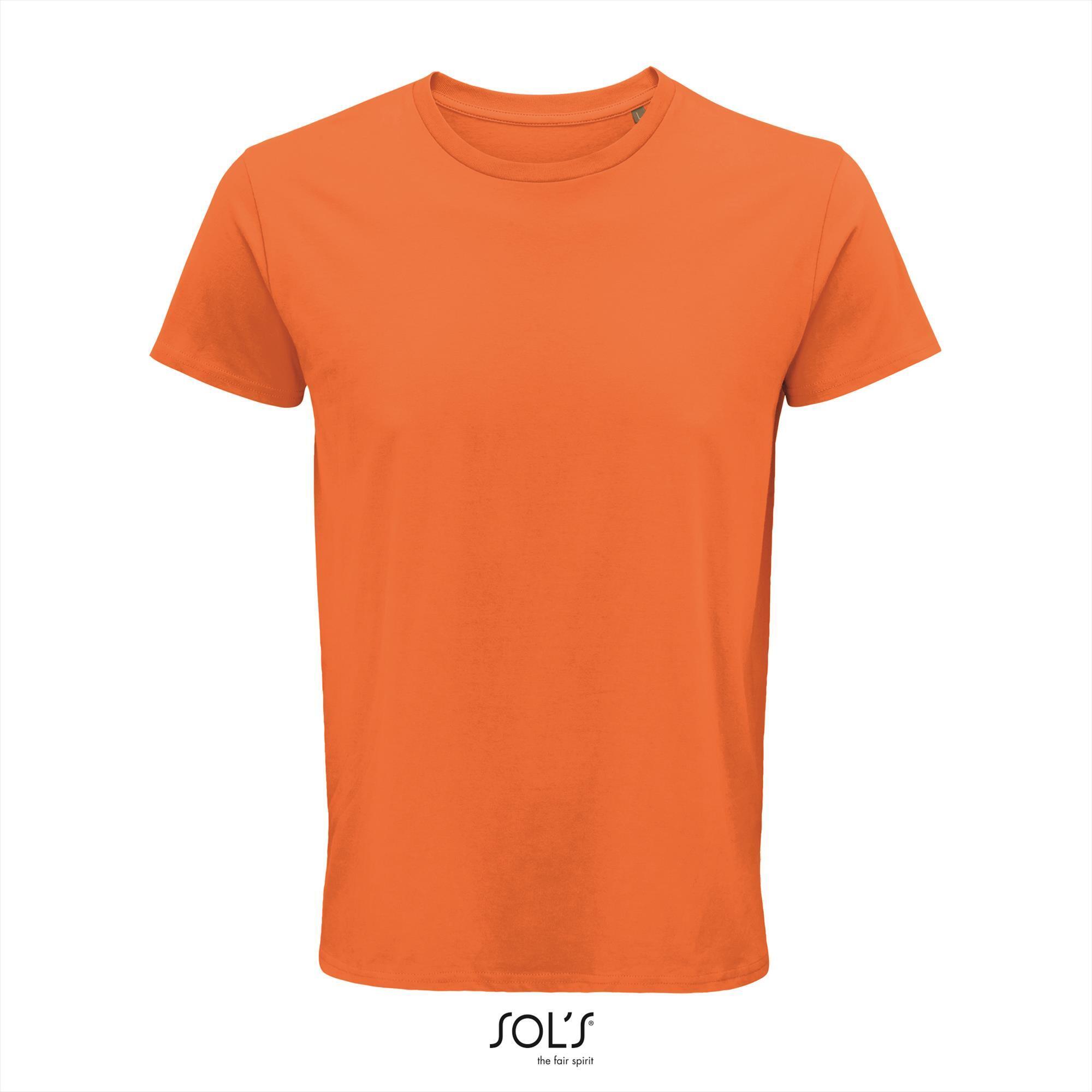 Heren T-shirt oranje Ronde hals biologisch katoen