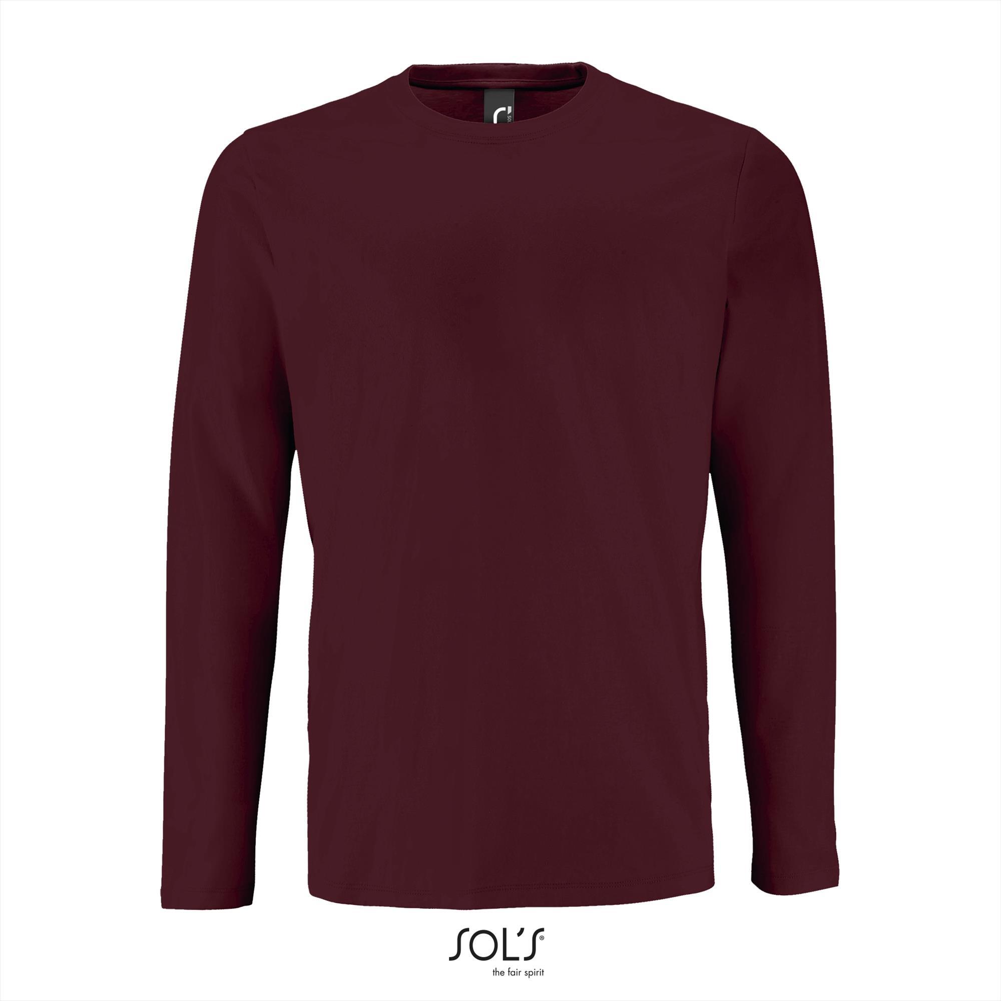 Heren T-shirt oxblood rood lange mouw en ronde hals