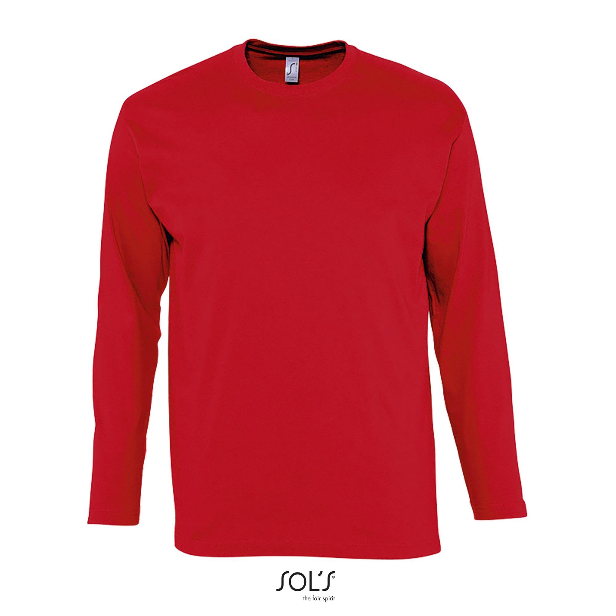 Heren T-shirt rood Lange mouw T-shirt ronde hals