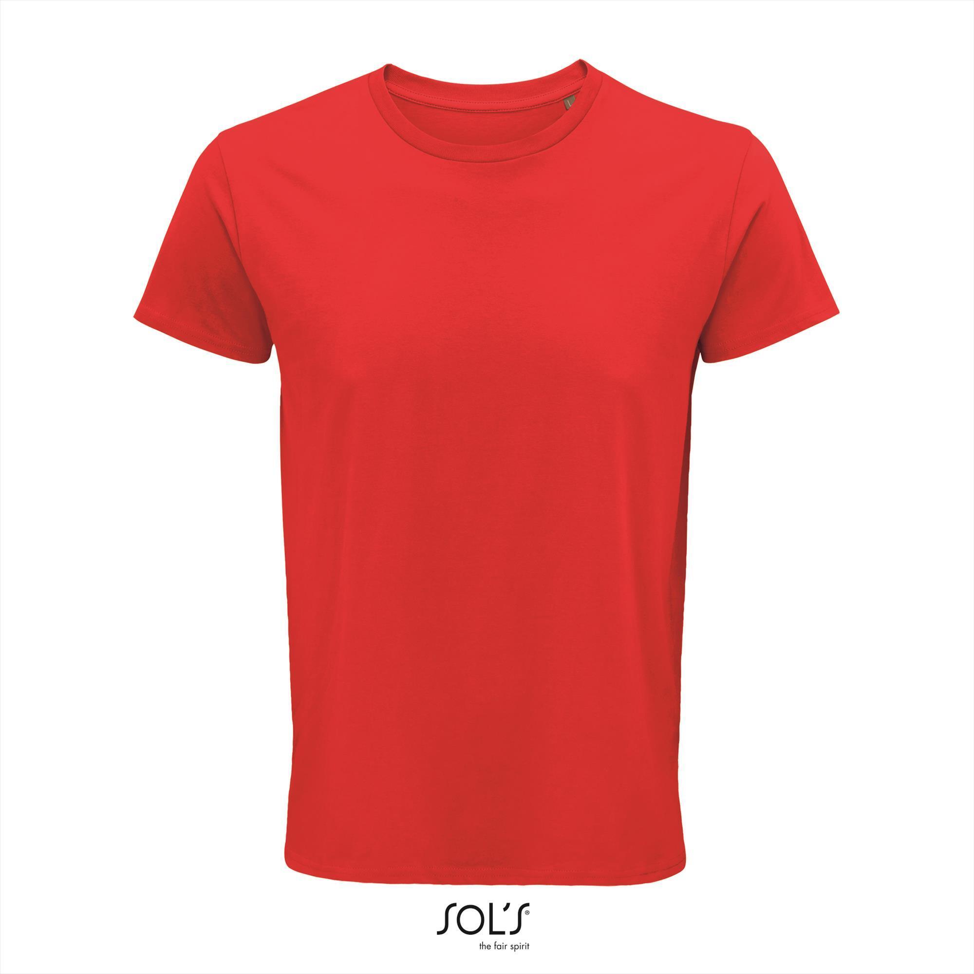 Heren T-shirt rood Ronde hals biologisch katoen