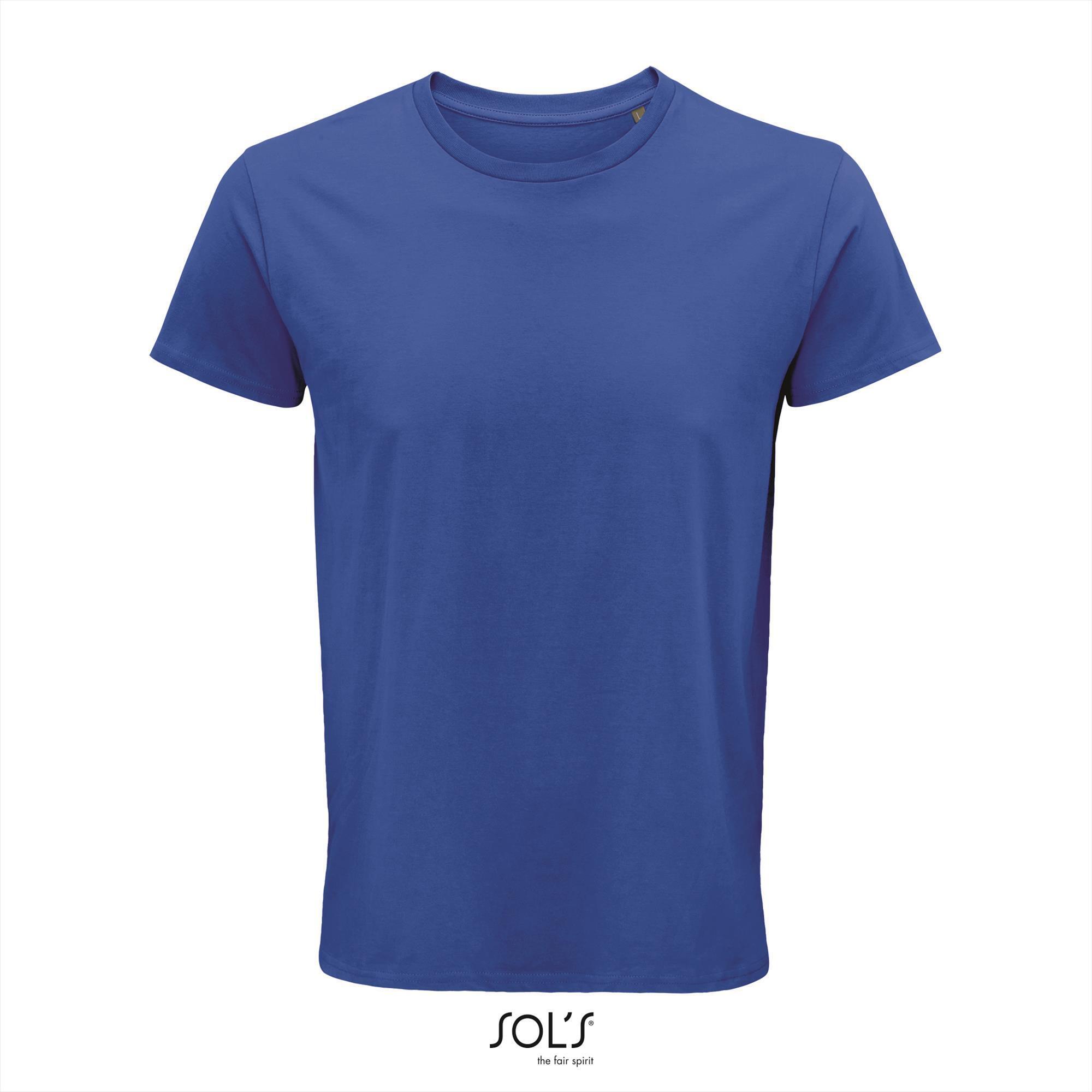 Heren T-shirt royal blauw Ronde hals biologisch katoen