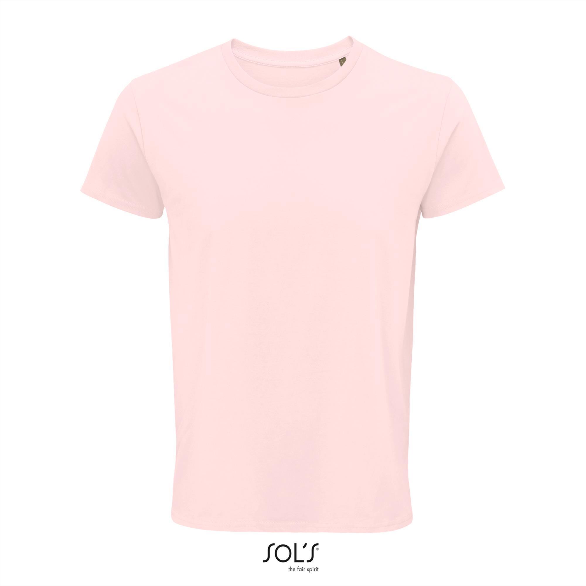 Heren T-shirt roze Ronde hals biologisch katoen