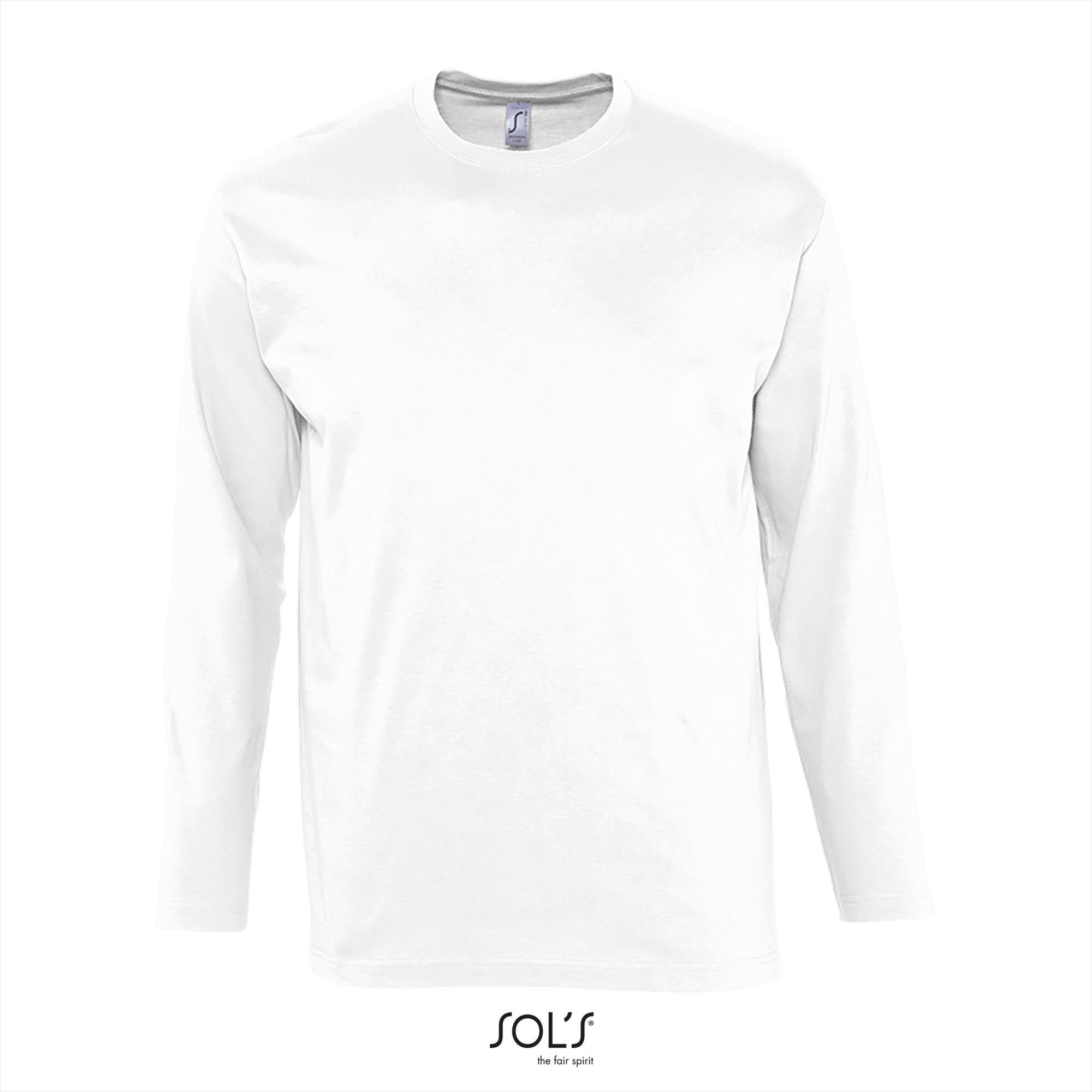 Heren T-shirt wit Lange mouw T-shirt ronde hals