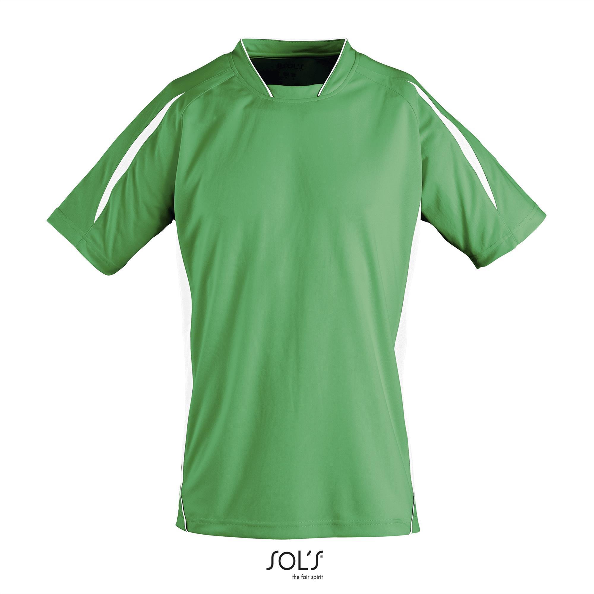 Kinder sportshirt helder groen met wit sportief sport shirt personaliseren sport shirt