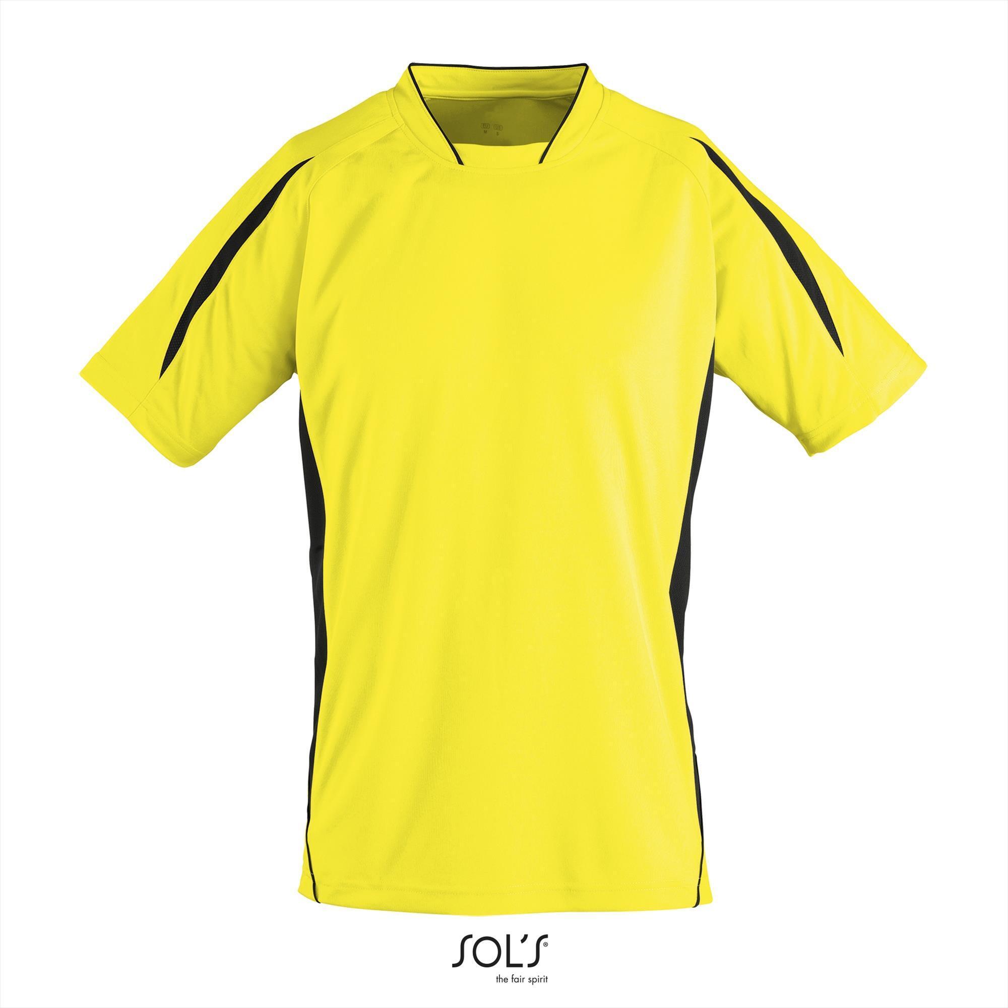 Kinder sportshirt lemon geel met zwart sportief sport shirt personaliseren sport shirt