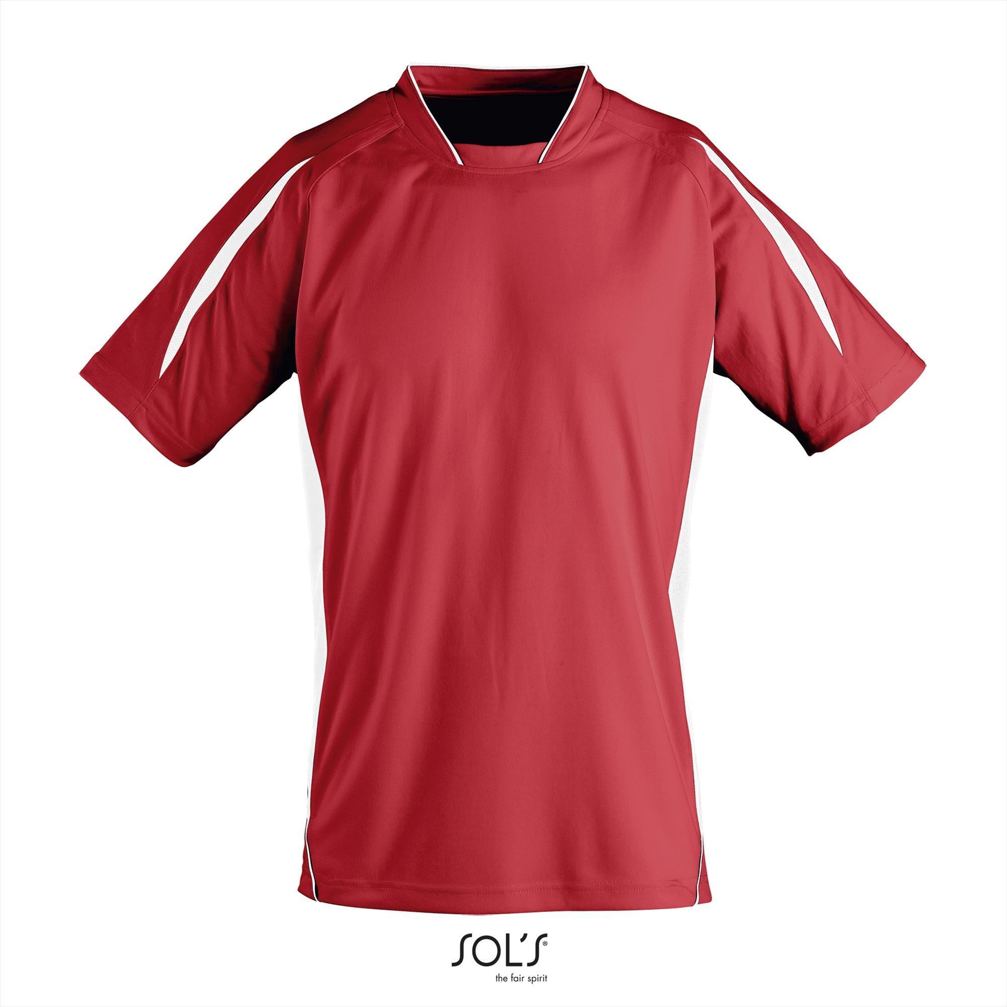 Kinder sportshirt rood met wit sportief sport shirt personaliseren sport shirt