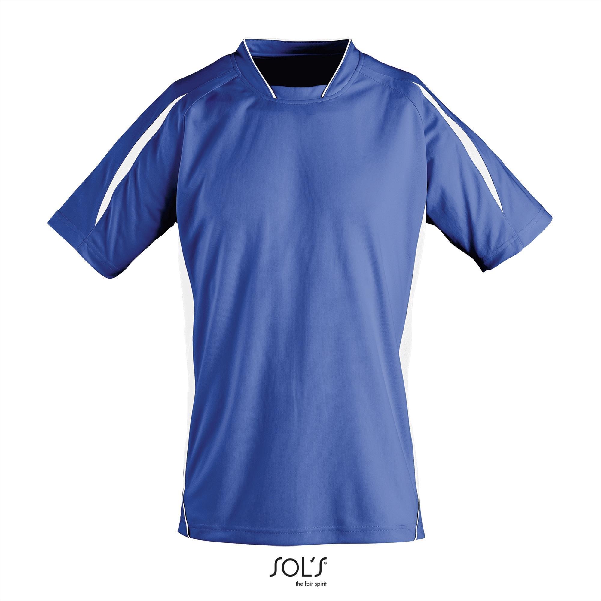 Kinder sportshirt royal blauw met wit sportief sport shirt personaliseren sport shirt