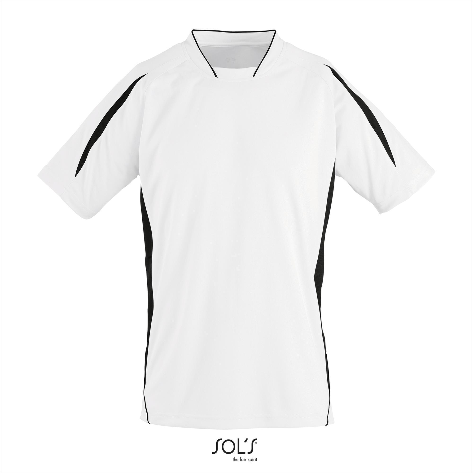 Kinder sportshirt wit met zwart sportief sport shirt personaliseren sport shirt
