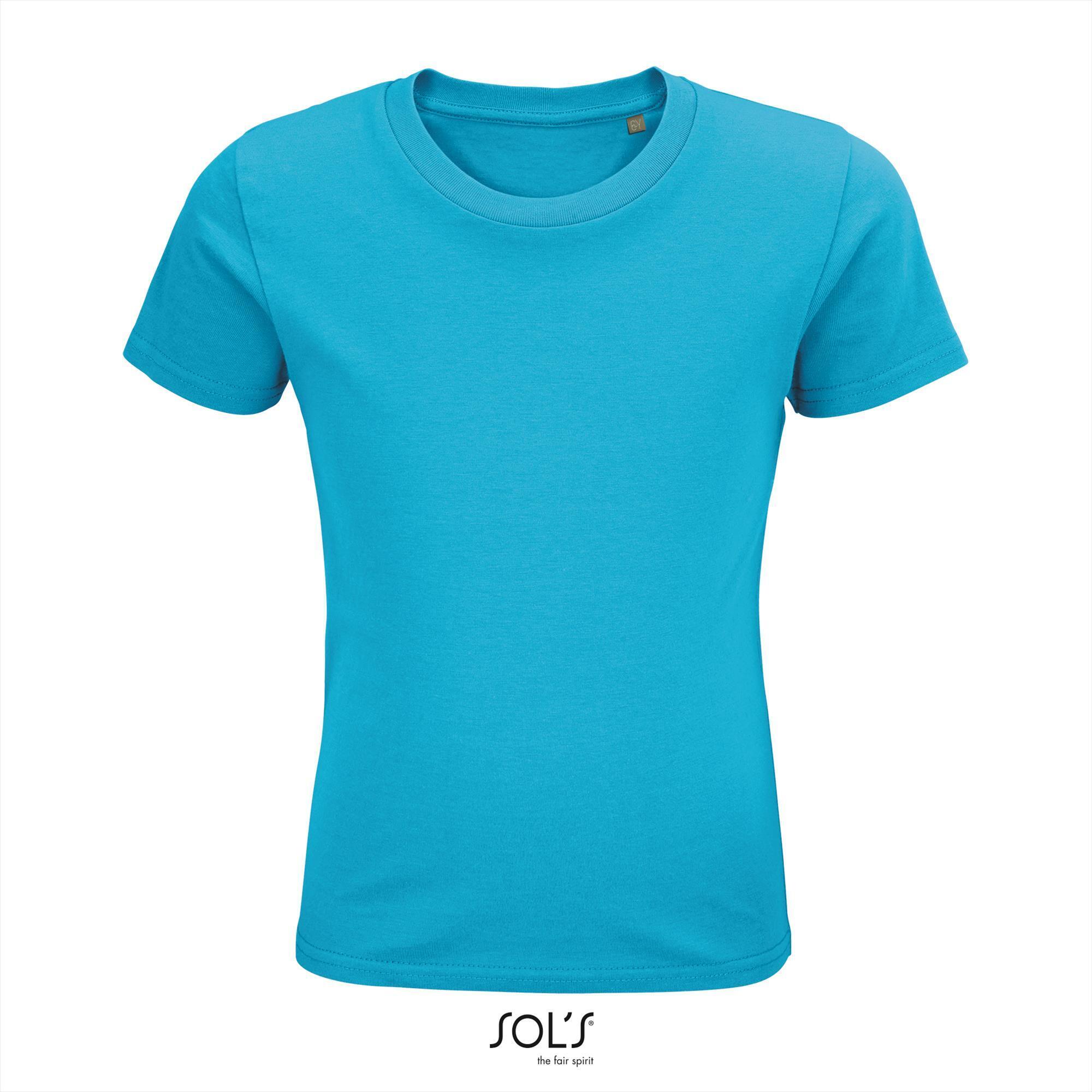 Kinder t-shirt aqua blauw biologisch katoen ronde hals