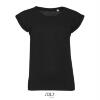 Modieus dames T-shirt deep black met omslagmouwtjes korte mouw