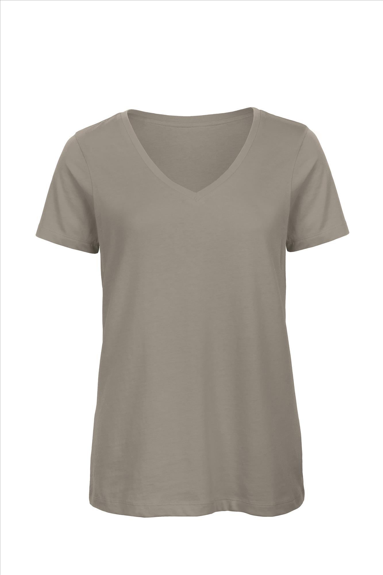 Organic dames T-shirt met V-hals light grey