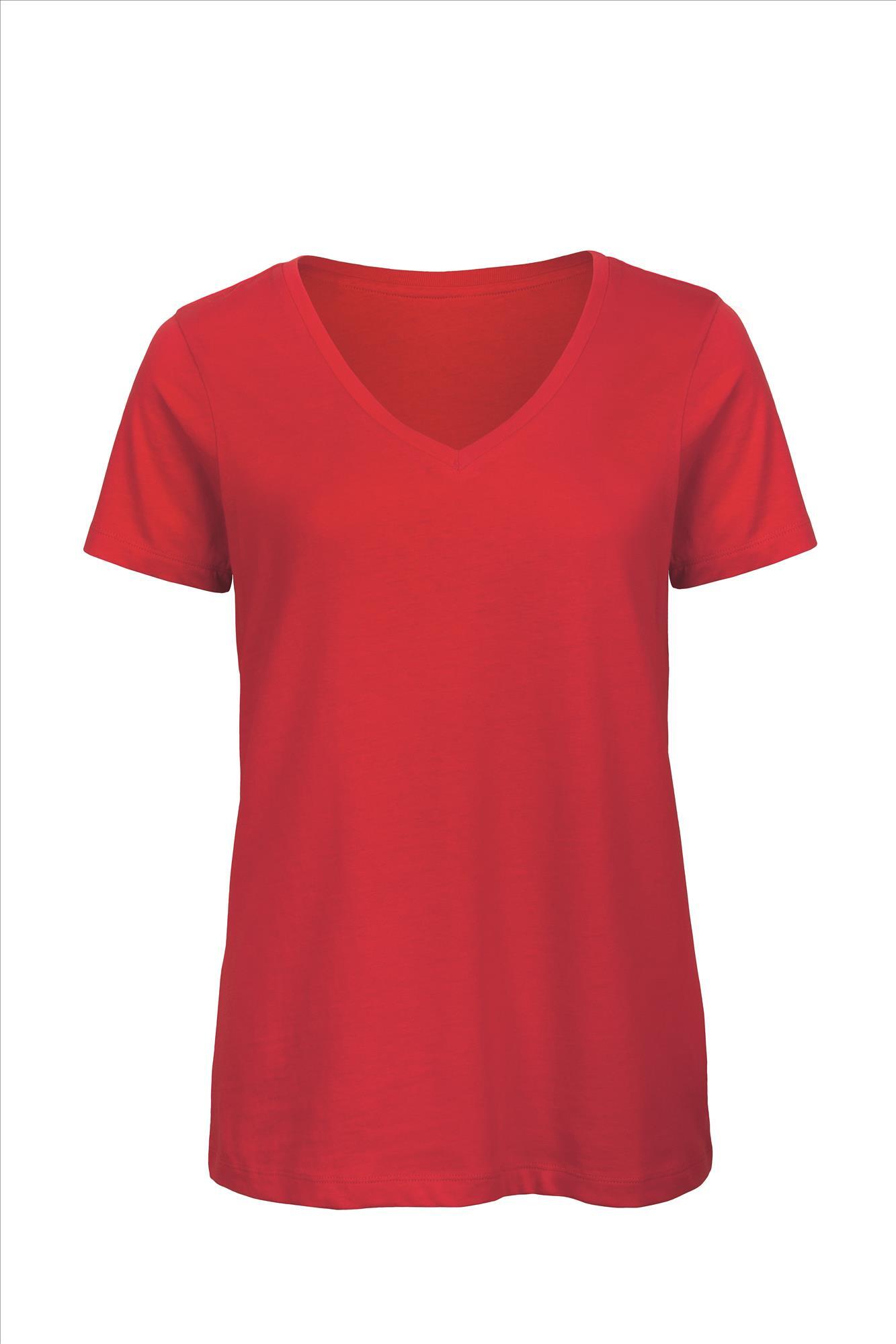 Organic dames T-shirt met V-hals rood