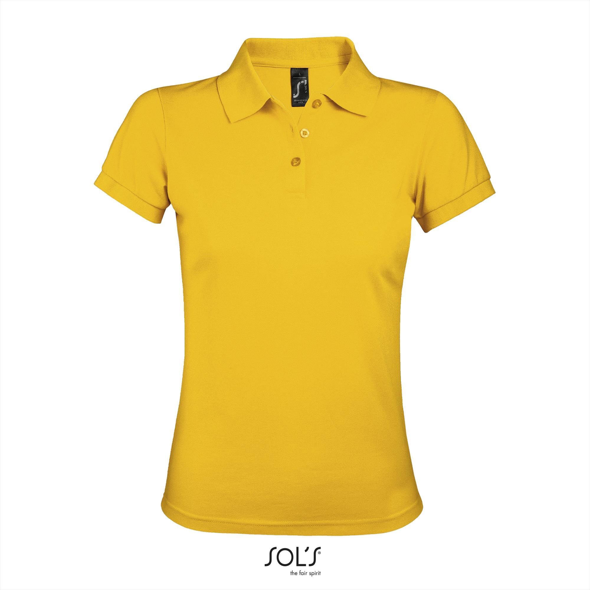 Pique polo voor dames geel te bedrukken met eigenontwerp