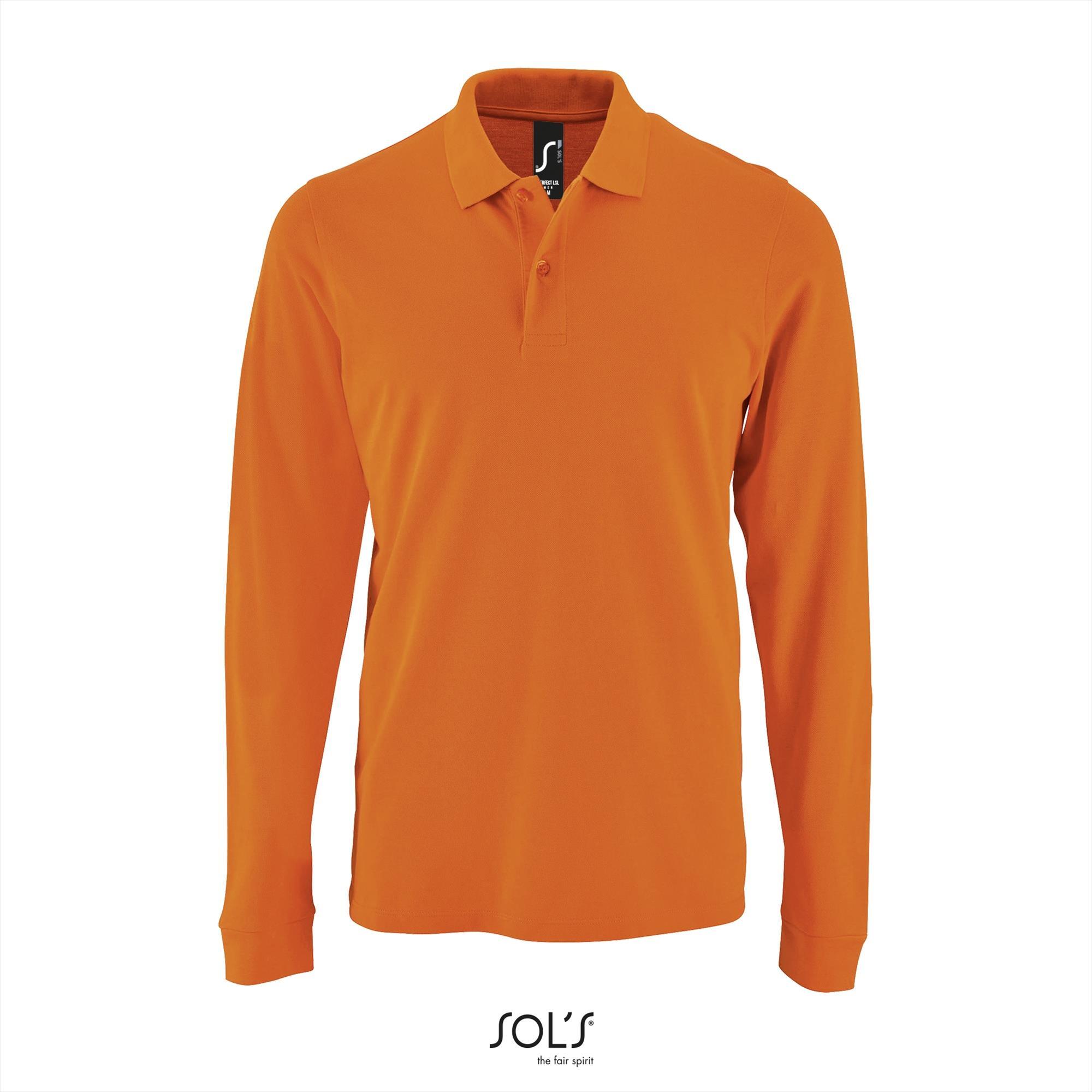 Polo oranje met lange mouwen heren bedrukbaar personaliseren pol