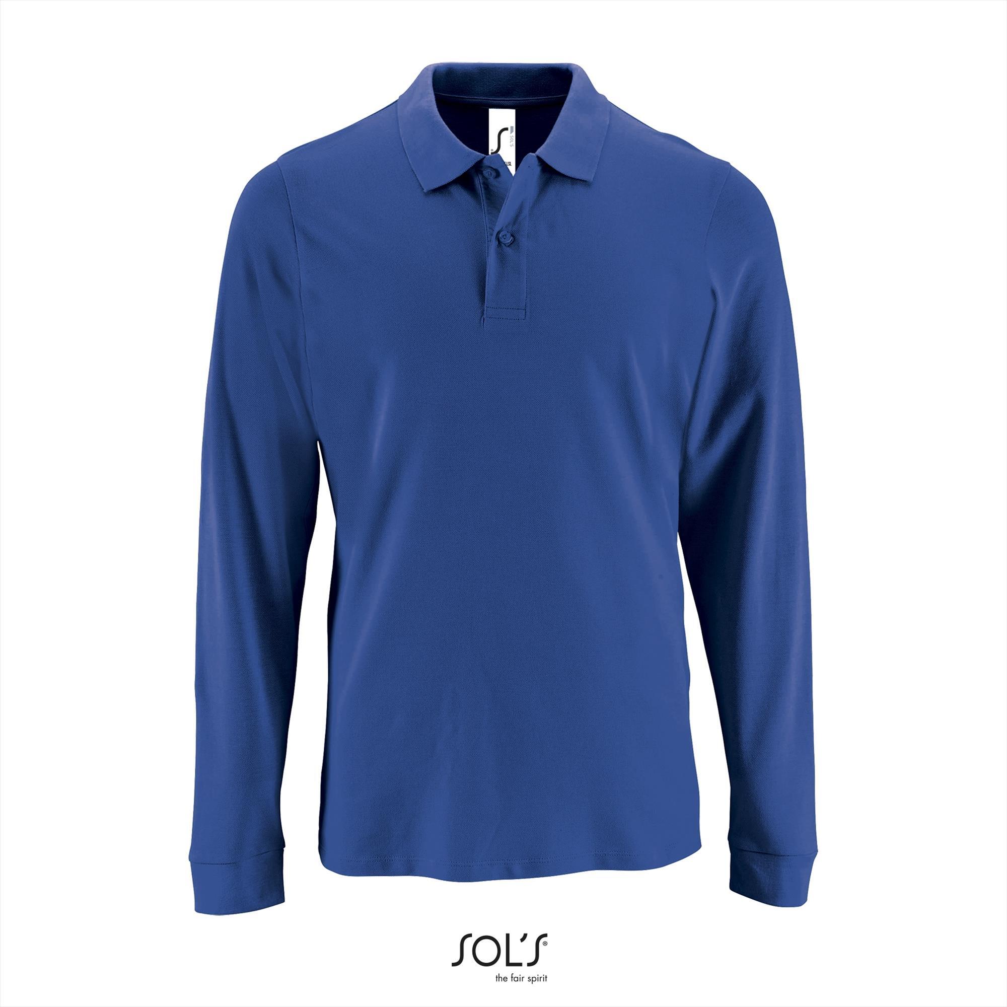 Polo royal blauw met lange mouwen heren bedrukbaar personaliseren pol