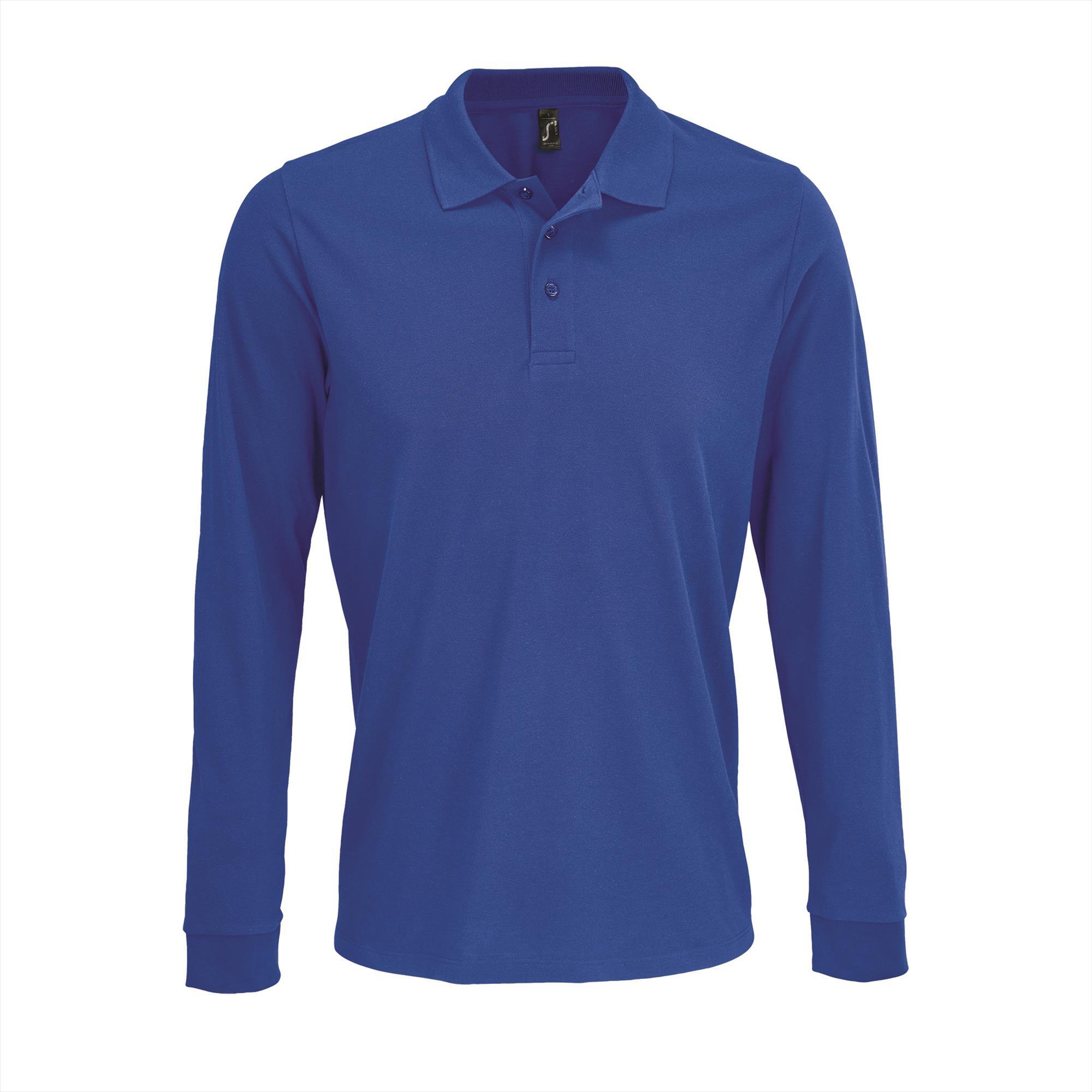 Polo royal blauw met lange mouwen heren bedrukbaar personaliseren polo