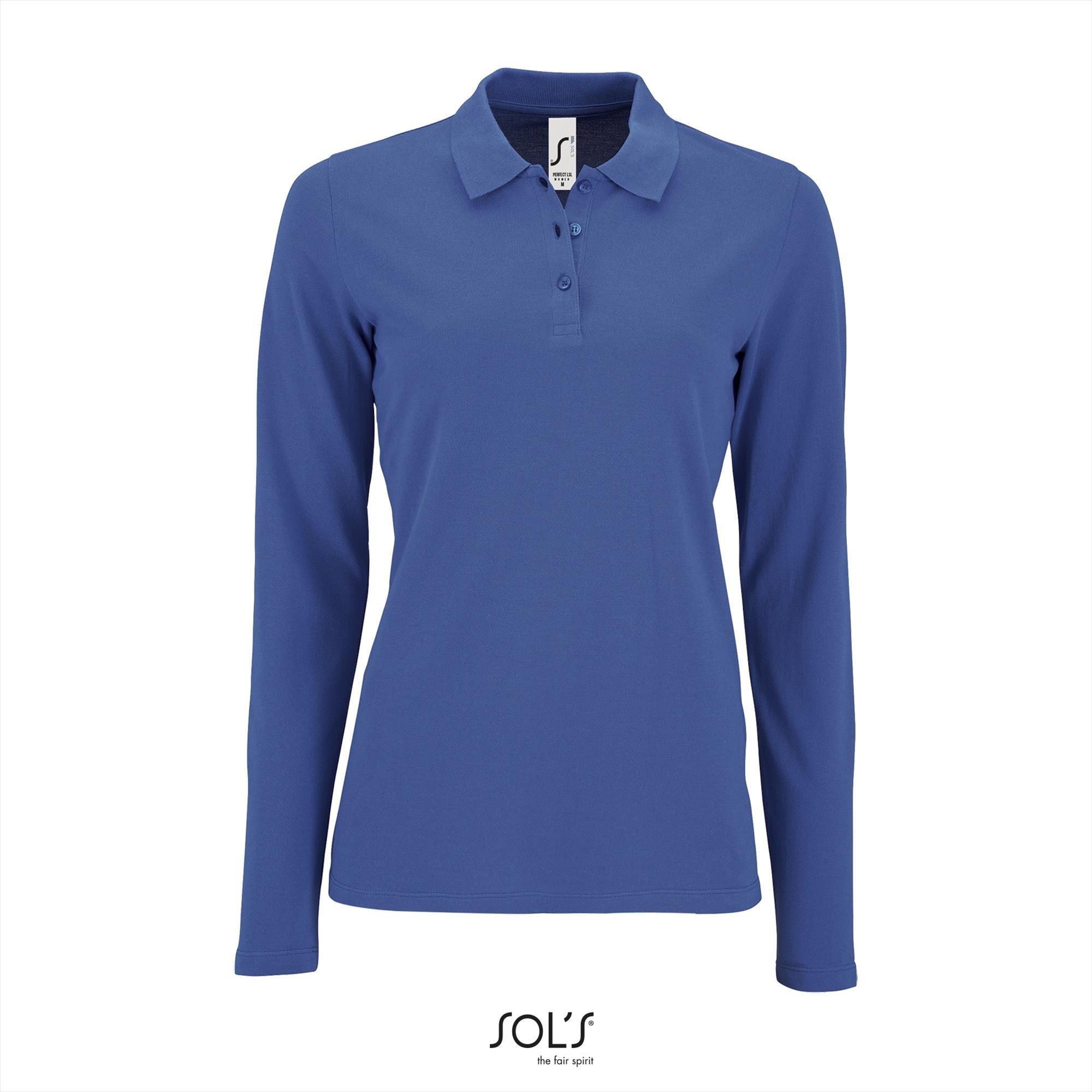 Polo royal blauw met lange mouwen voor haar dames polo personaliseren