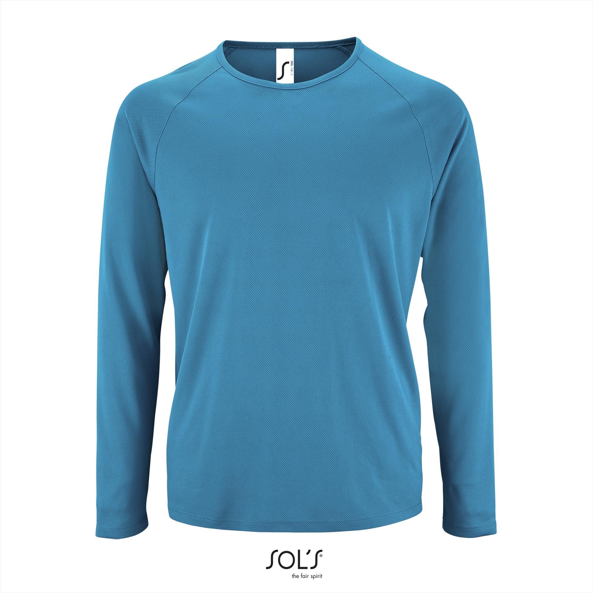 Sport T-shirt met lange mouwen voor heren aqua