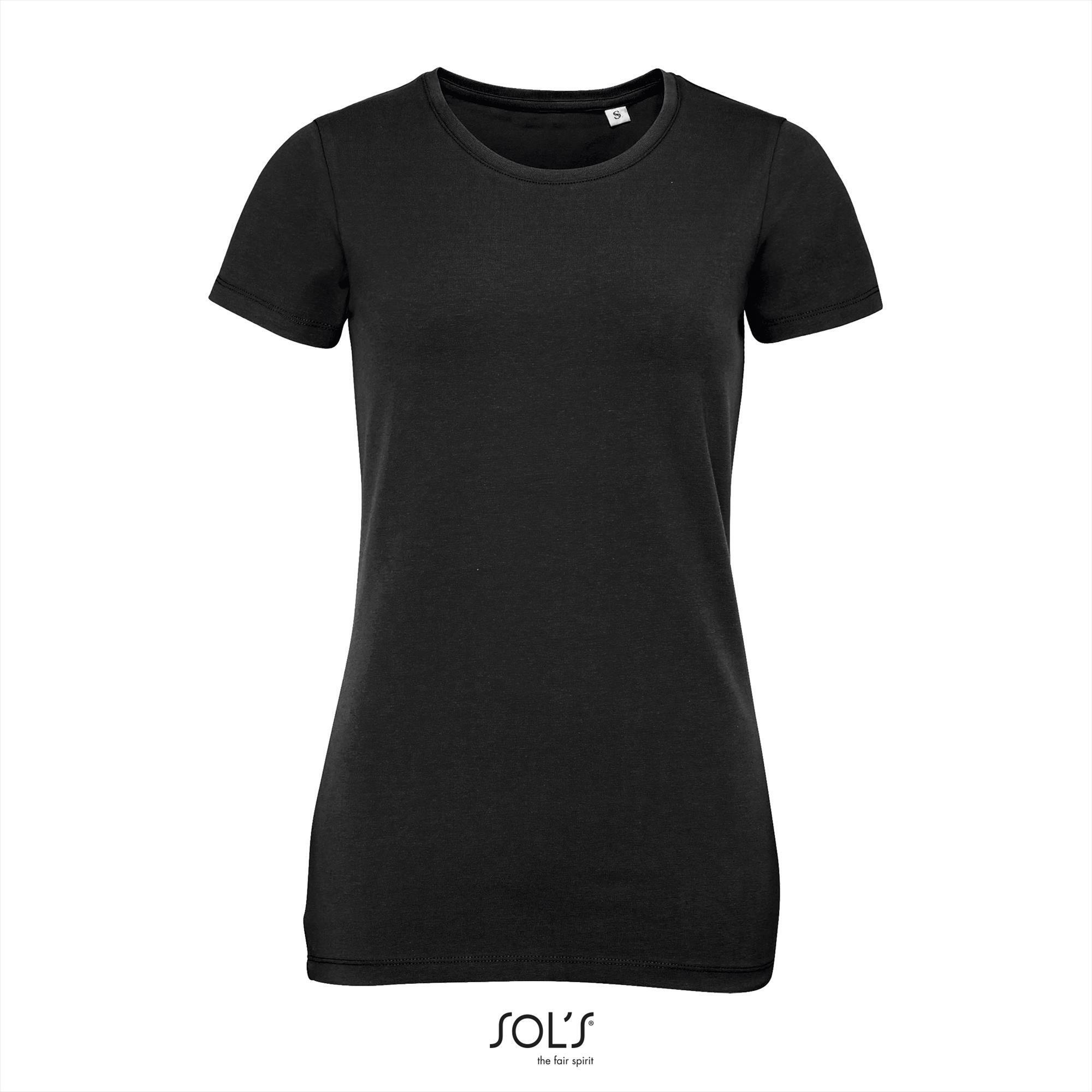 Stretch dames T-shirt diep zwart lekker dikke stof