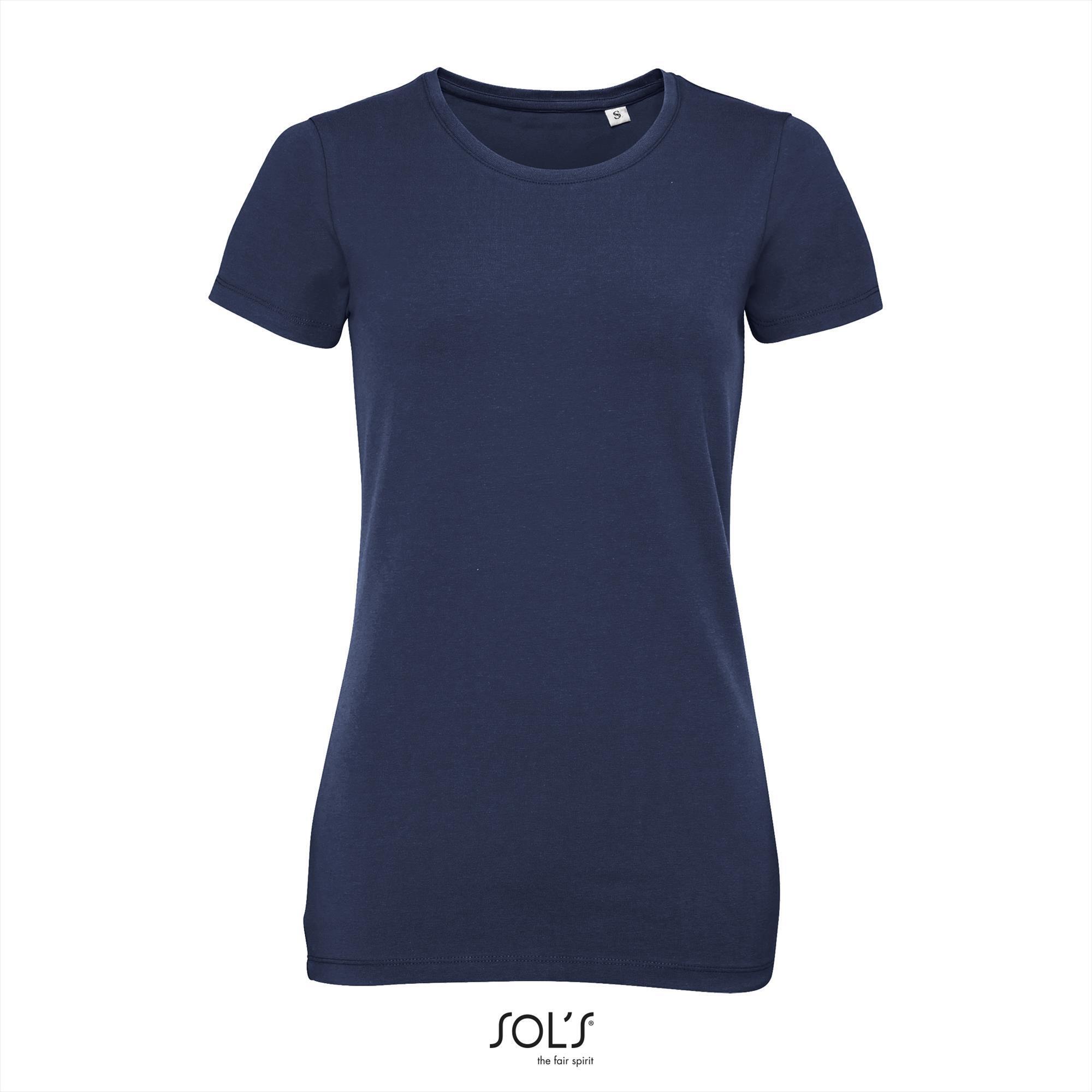 Stretch dames T-shirt donkerblauw lekker dikke stof