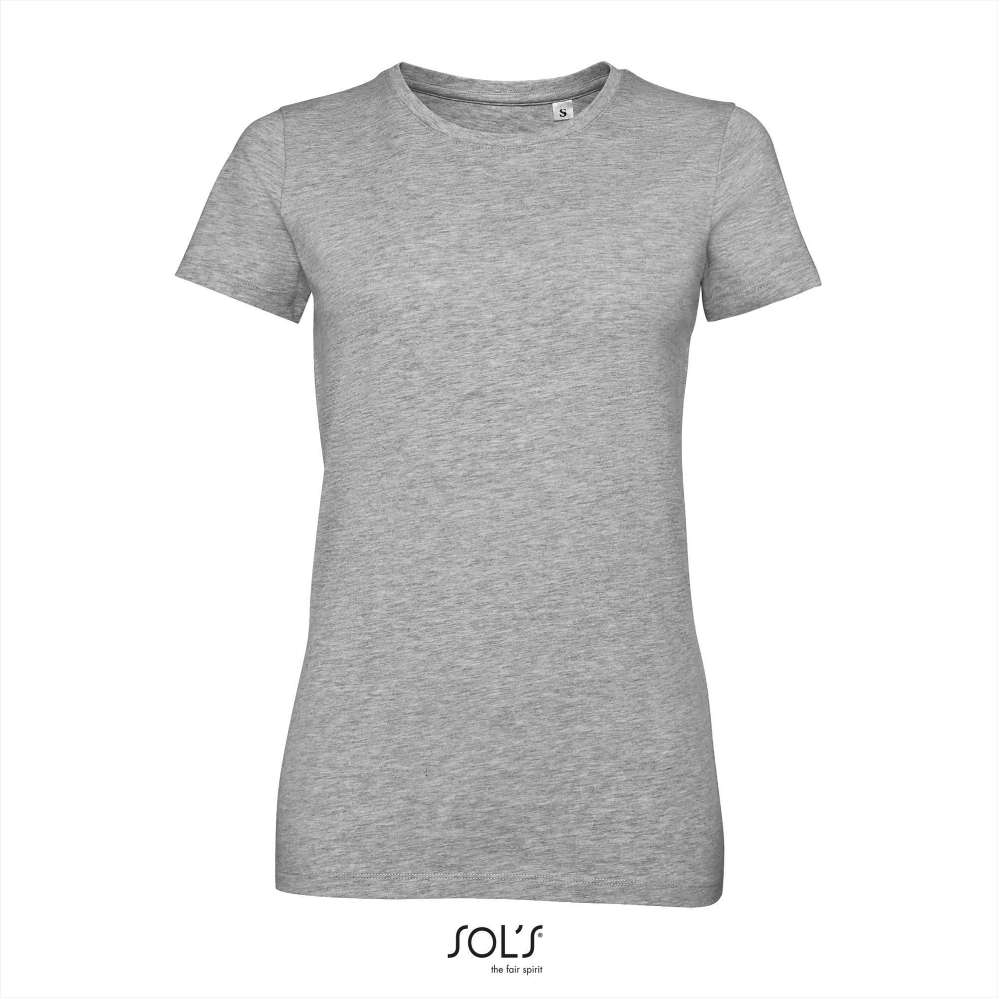 Stretch dames T-shirt grijs melange lekker dikke stof