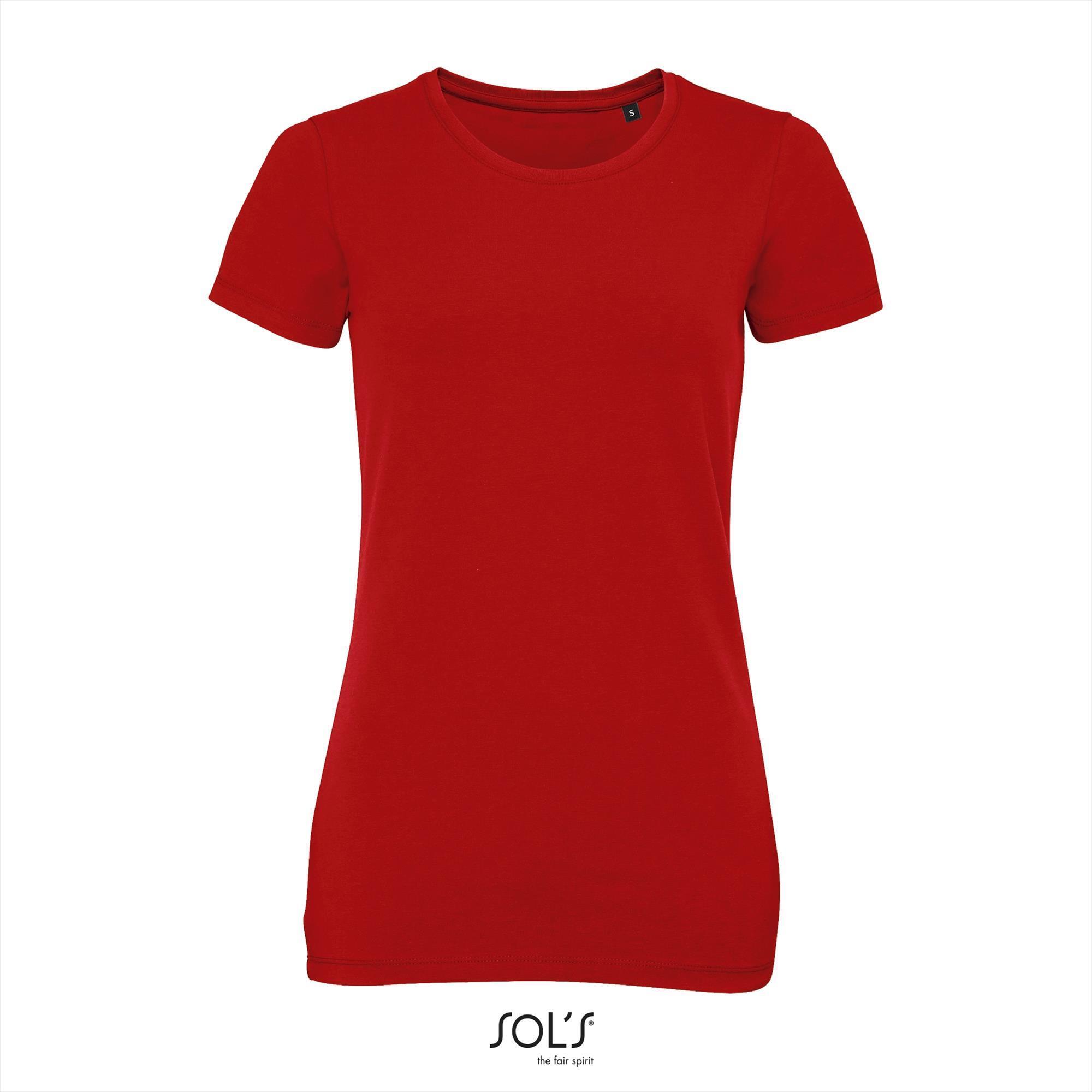 Stretch dames T-shirt rood lekker dikke stof