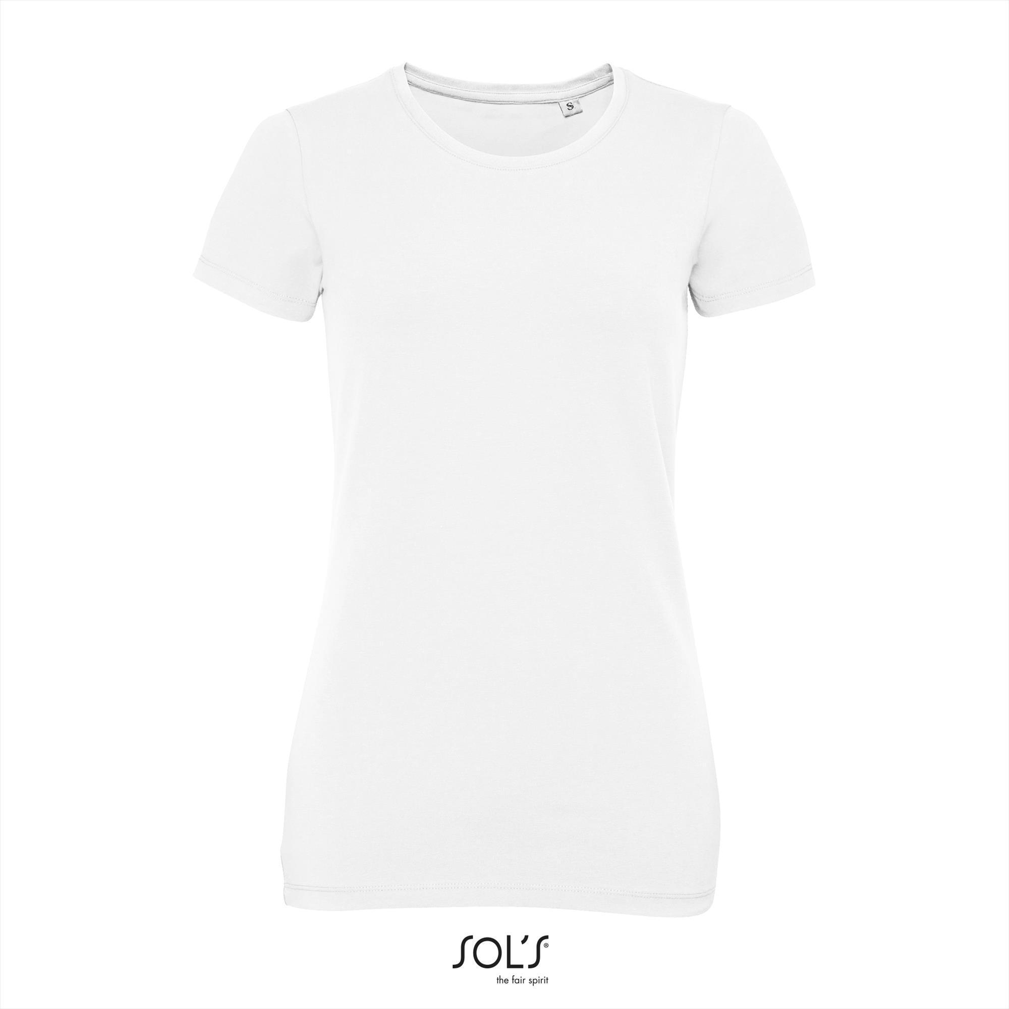 Stretch dames T-shirt wit lekker dikke stof