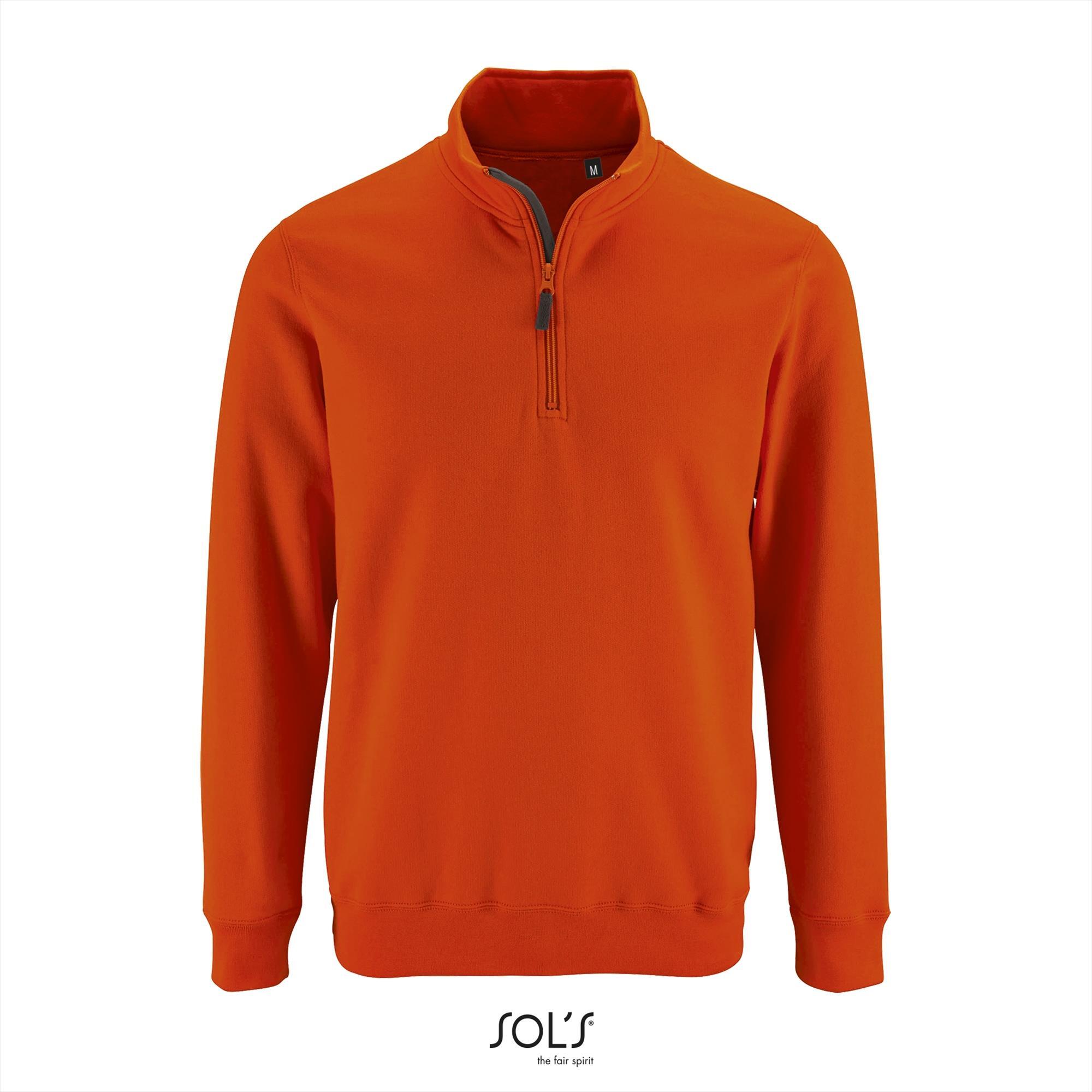 Sweatshirt Heren oranje Zip neck sweat Koningsdag personaliseren