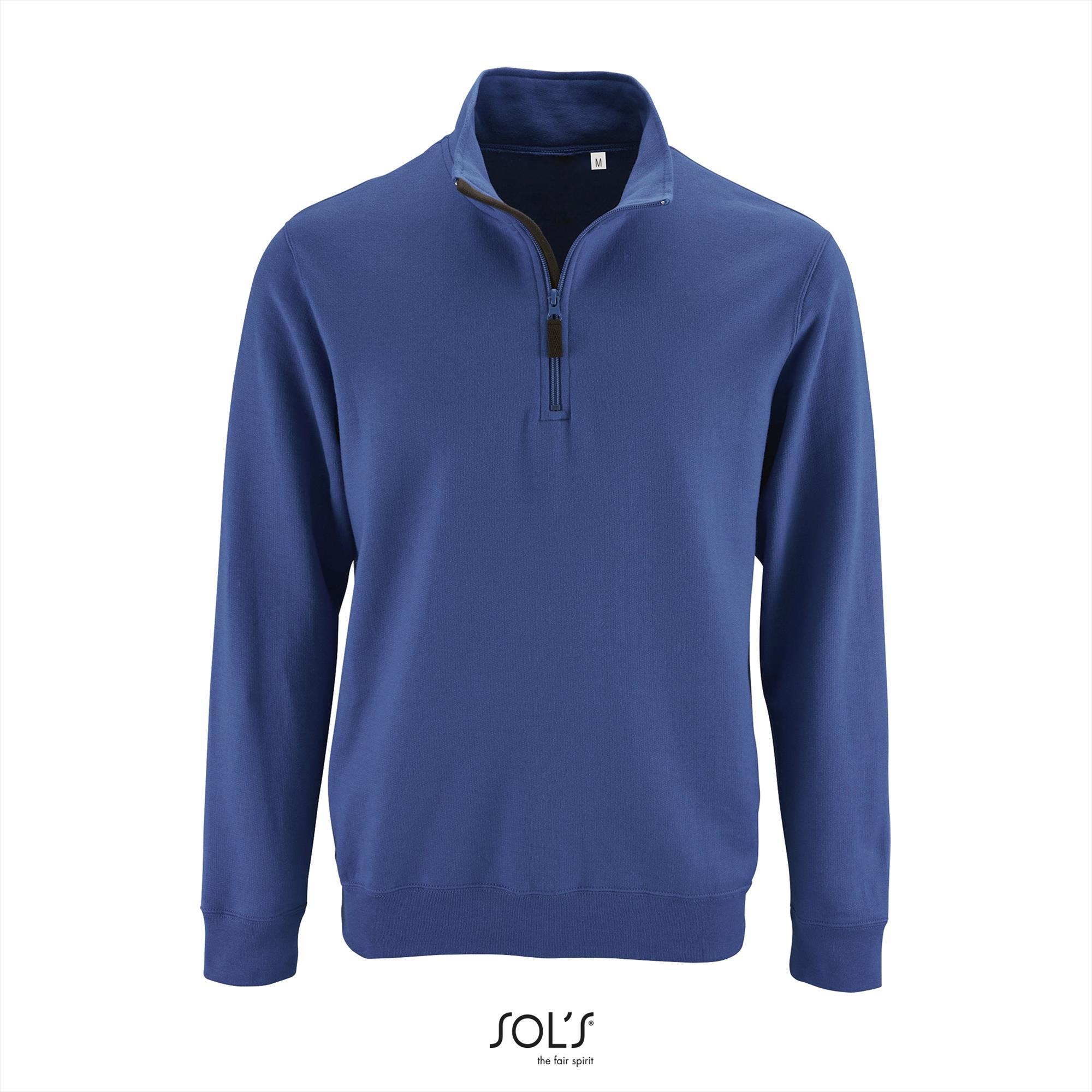 Sweatshirt Heren royal blauw Zip neck sweat