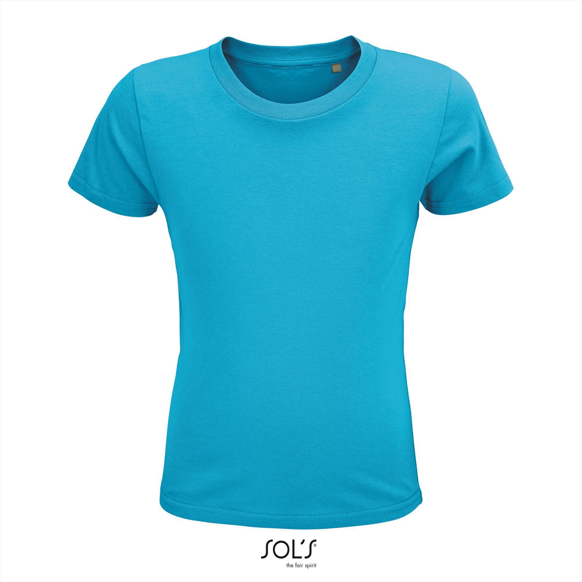 T-shirt aqua blauw voor kids Ronde hals biologisch kindershirt