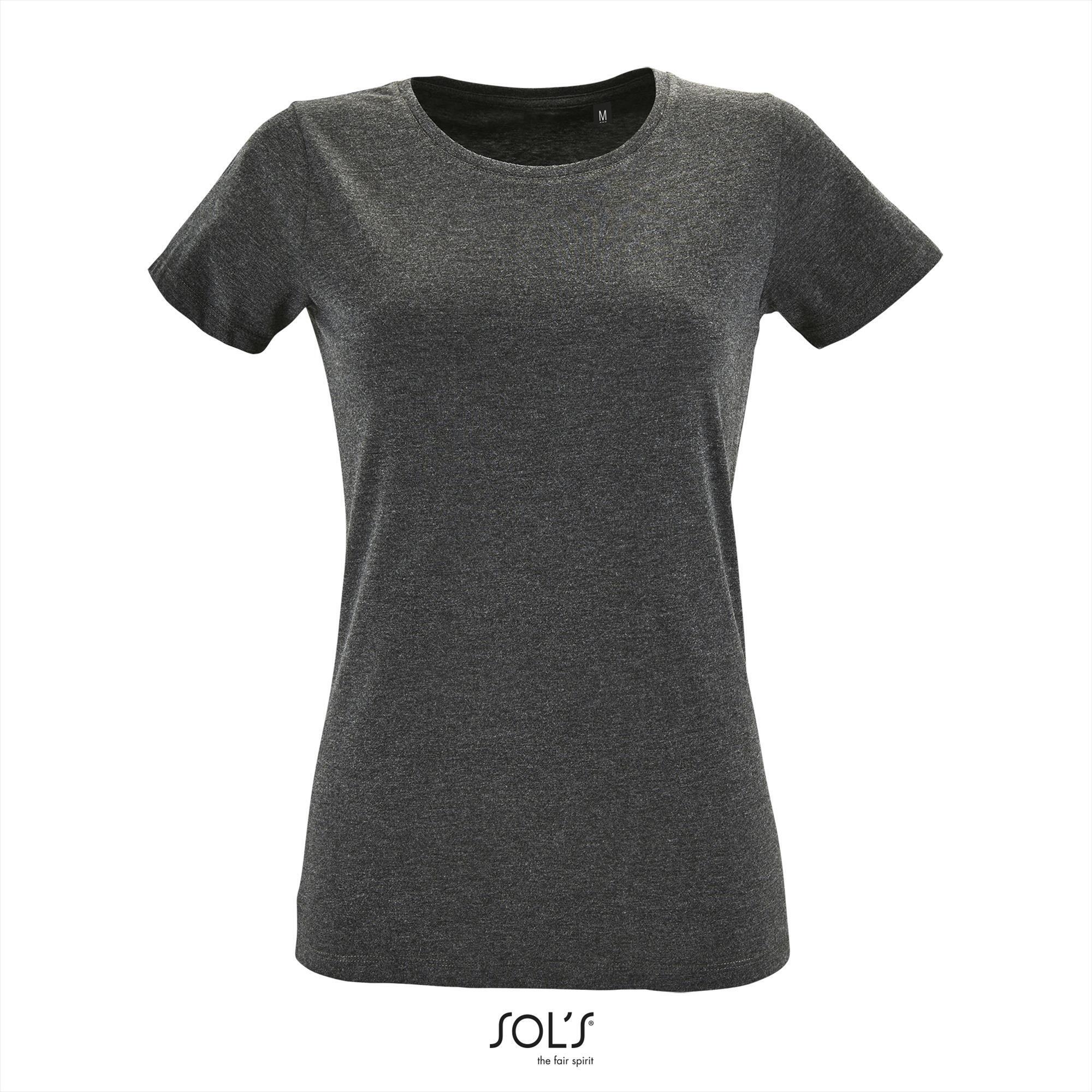 T-shirt Dames charcoal melange fitted met ronde hals