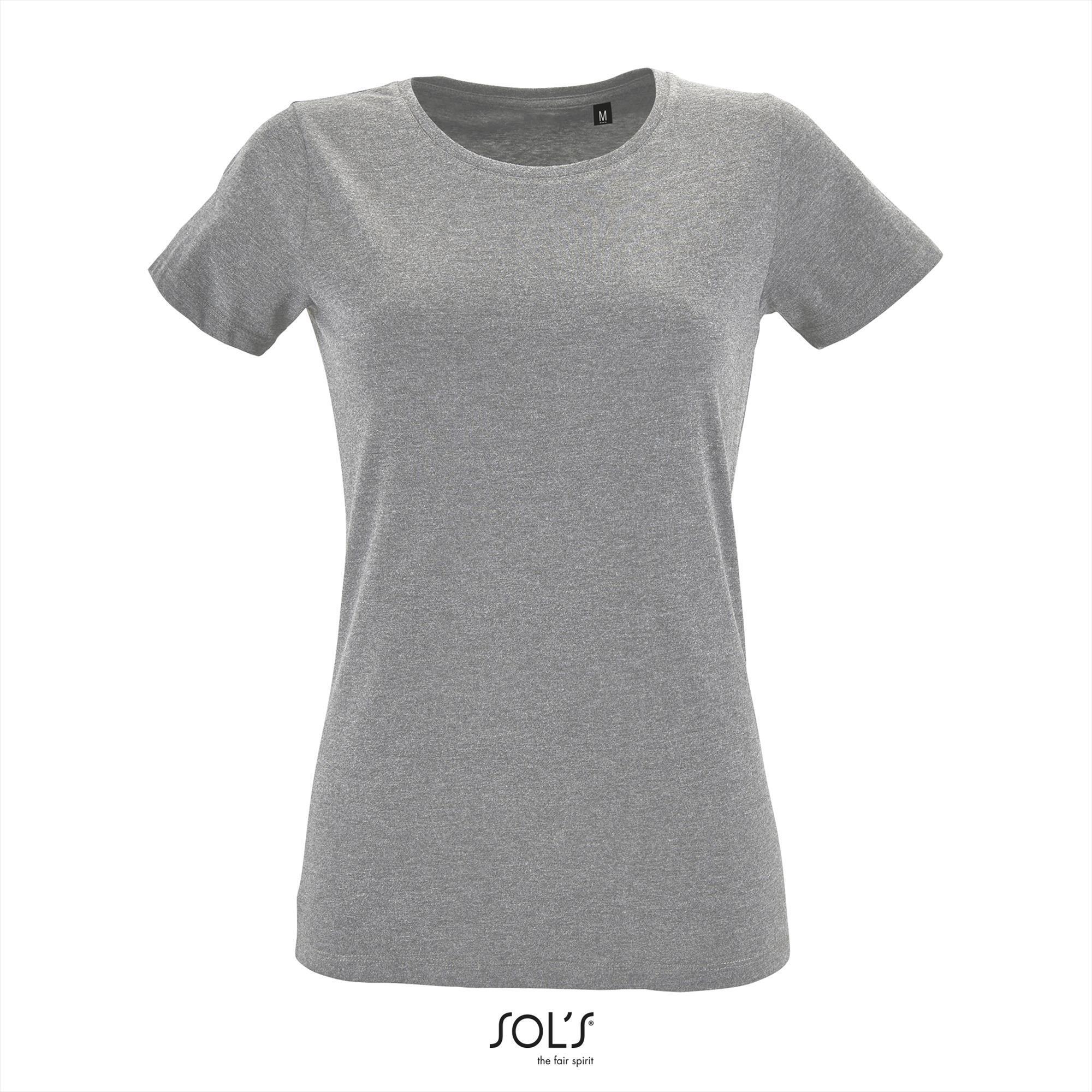 T-shirt Dames grijs melange fitted met ronde hals