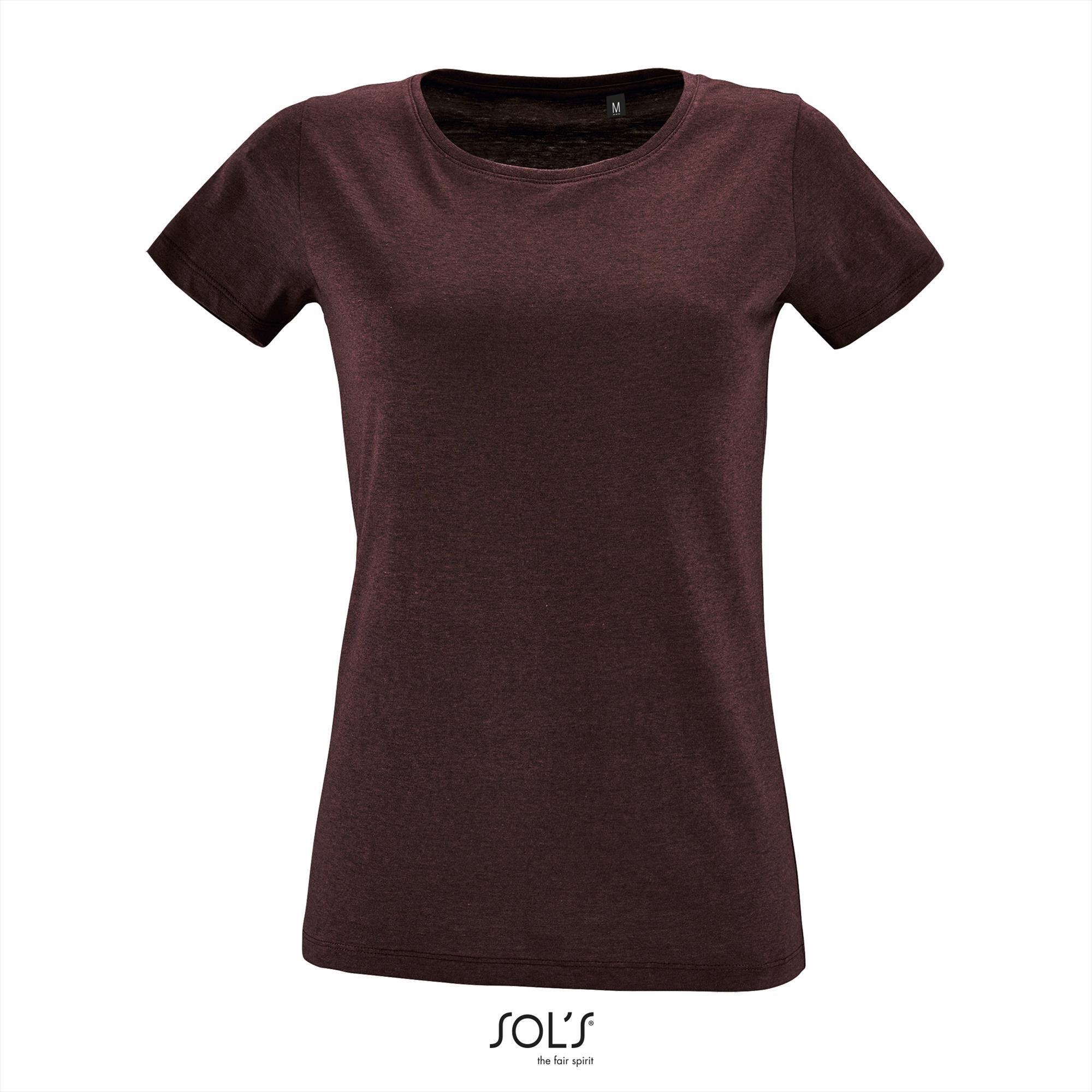 T-shirt Dames heather oxblood rood fitted met ronde hals