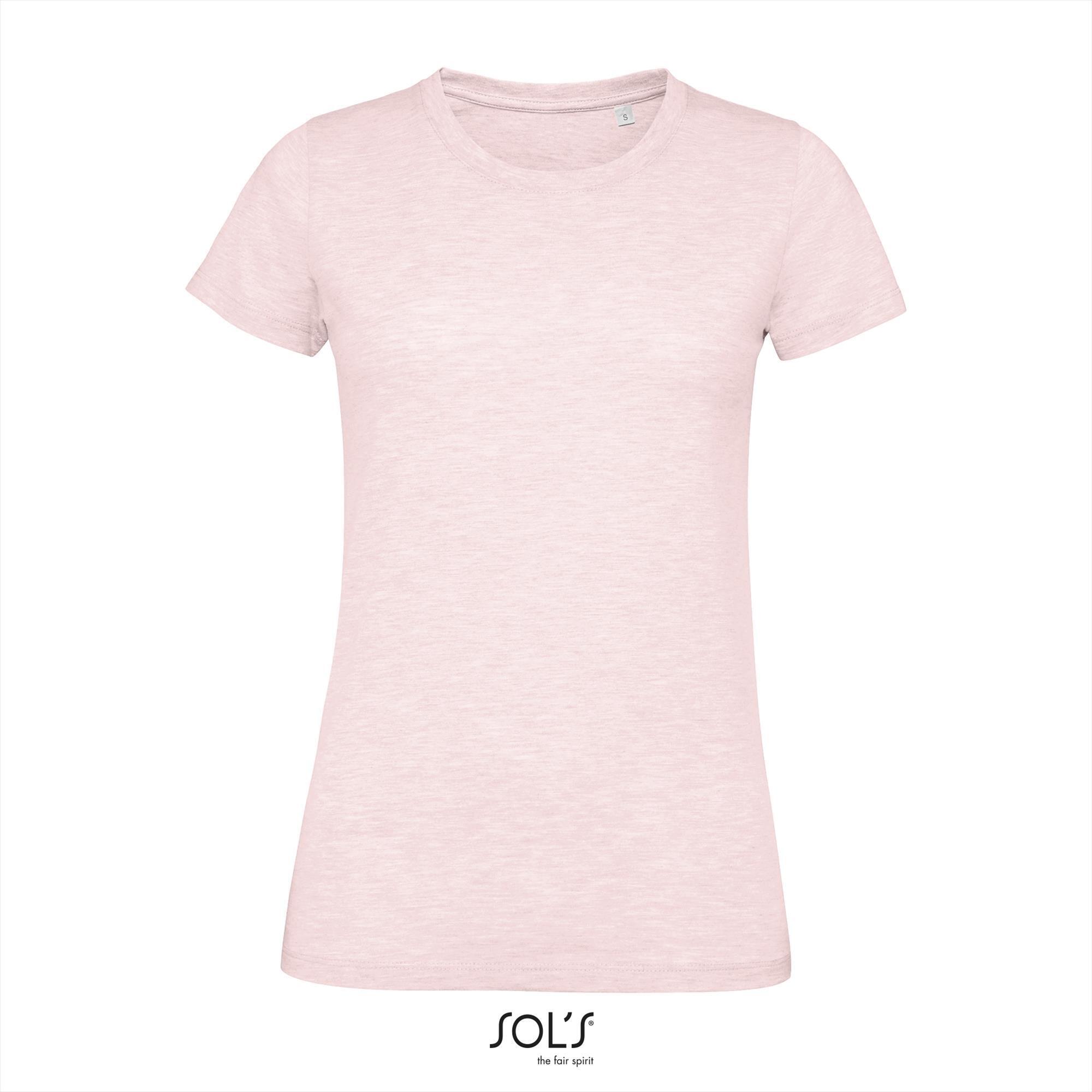 T-shirt Dames heather roze fitted met ronde hals