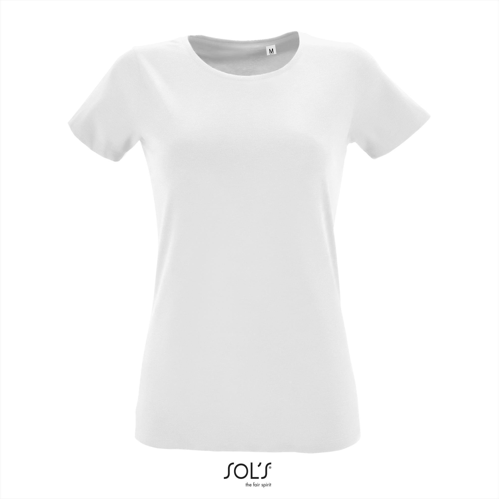 T-shirt Dames wit fitted met ronde hals