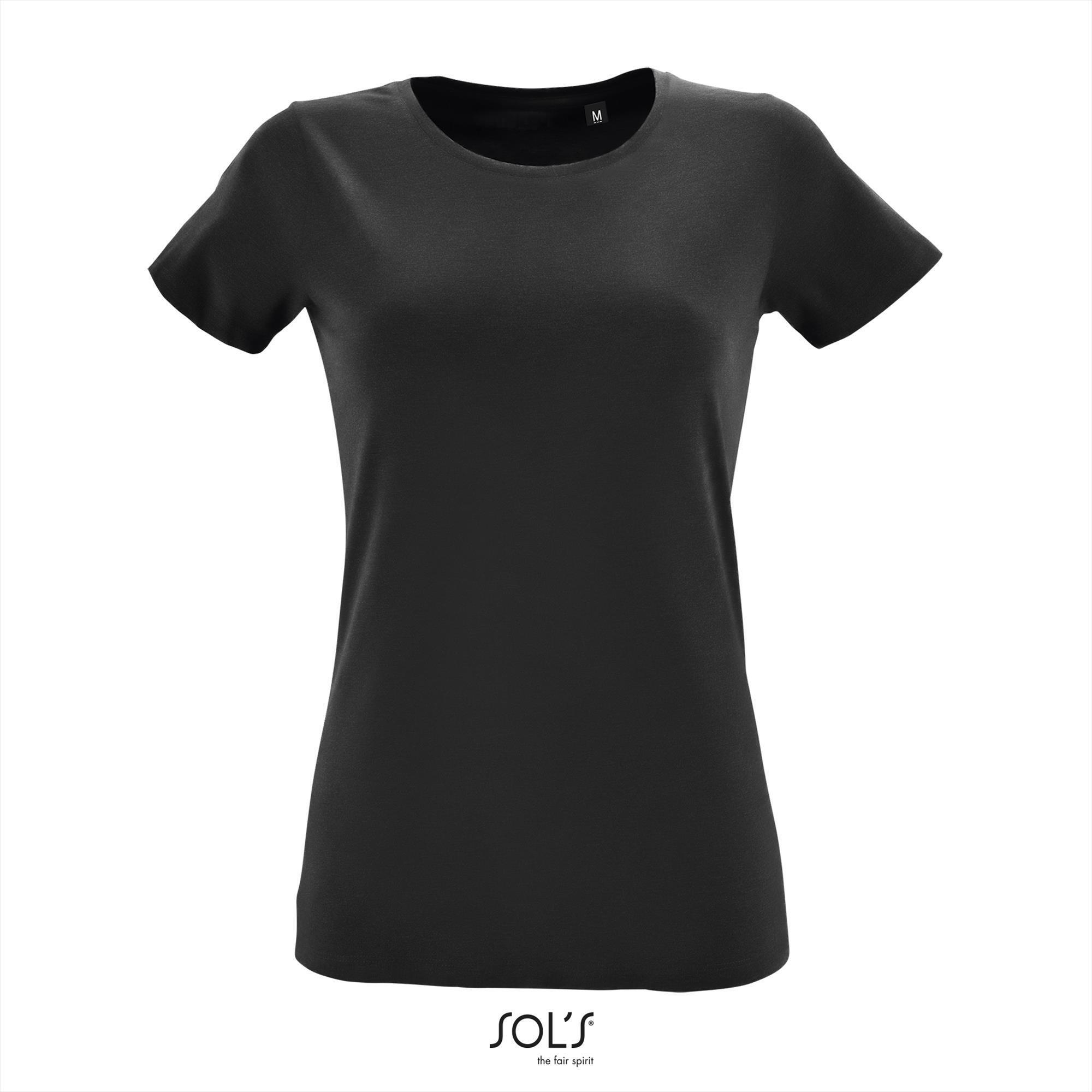 T-shirt Dames zwart fitted met ronde hals