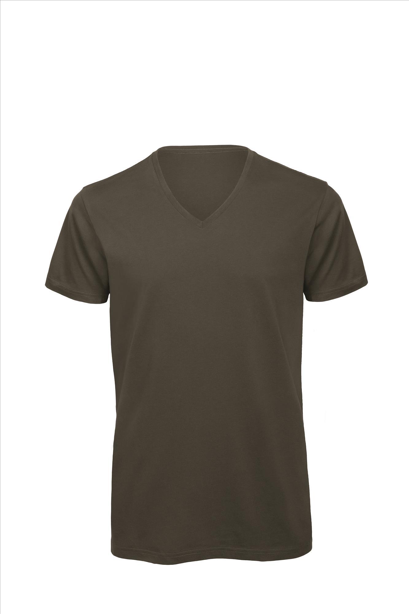 T-shirt met V-hals voor heren khaki Luxe bio kwaliteit