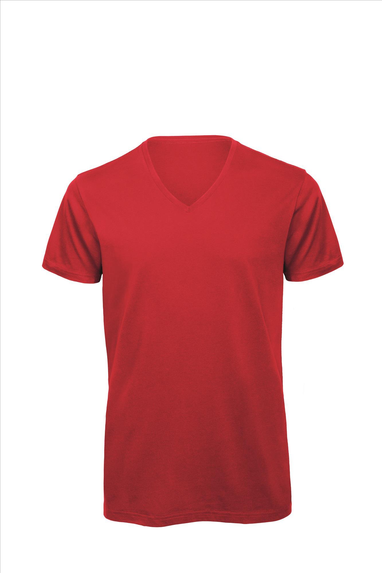 T-shirt met V-hals voor heren rood Luxe bio kwaliteit