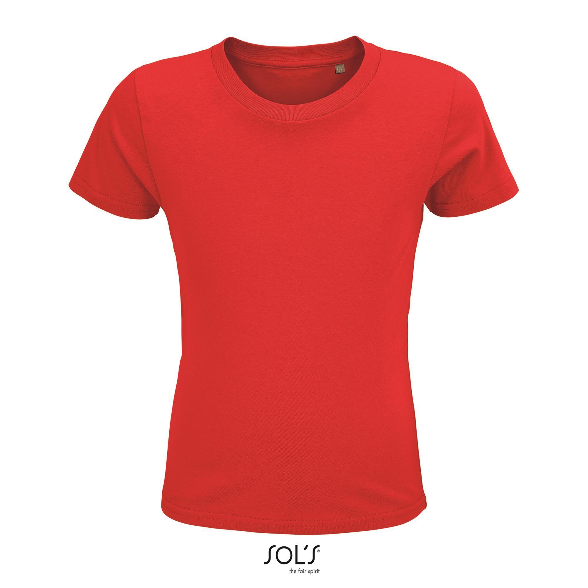 T-shirt rood voor kids Ronde hals biologisch kindershirt