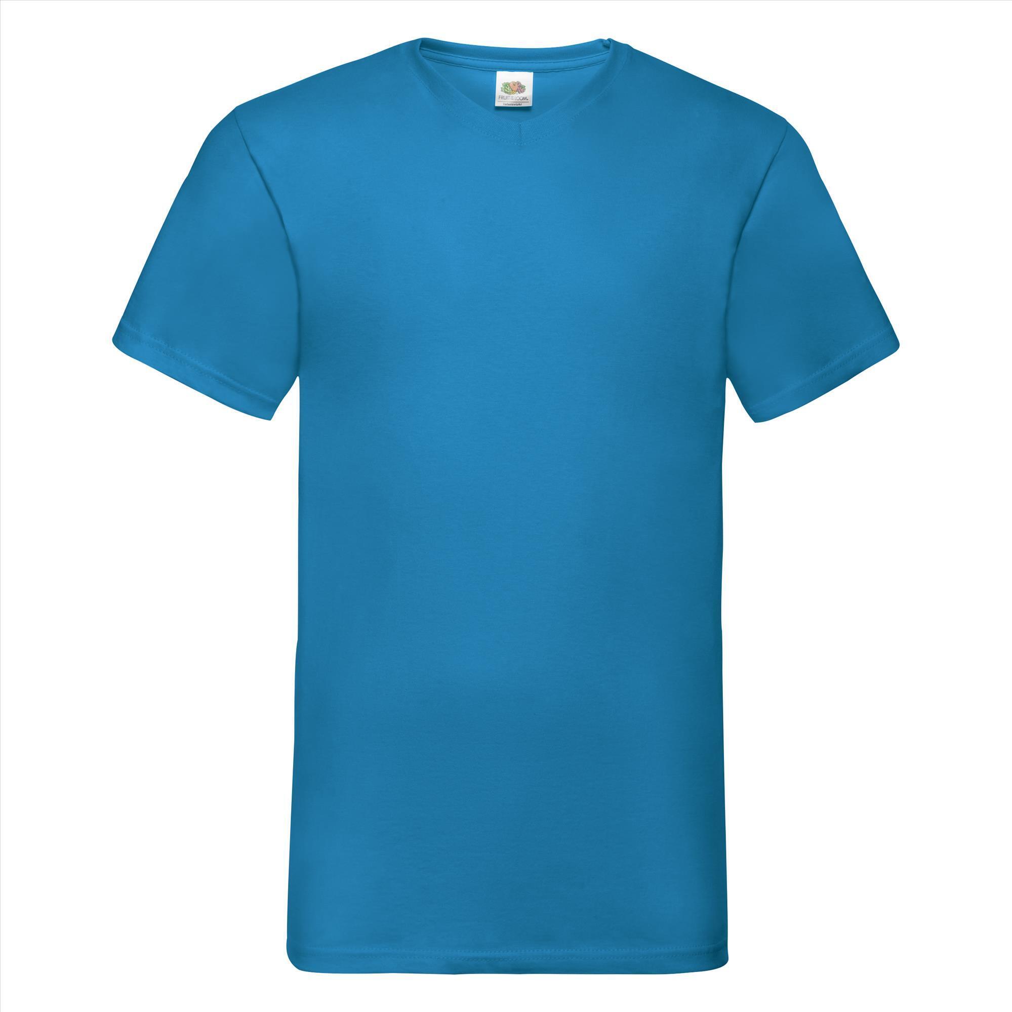 T-shirt V-hals azuur blauw  unisex heren Fruit of the Loom