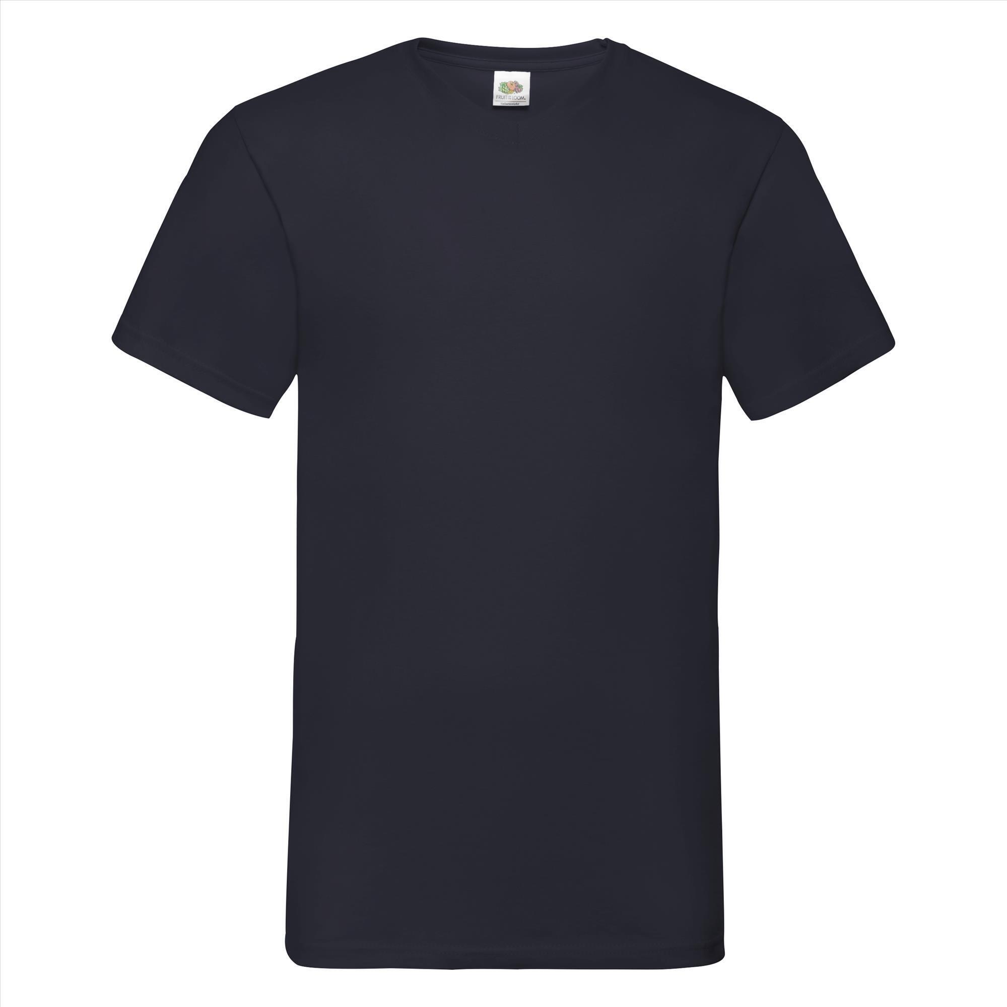 T-shirt V-hals diep blauw unisex heren Fruit of the Loom